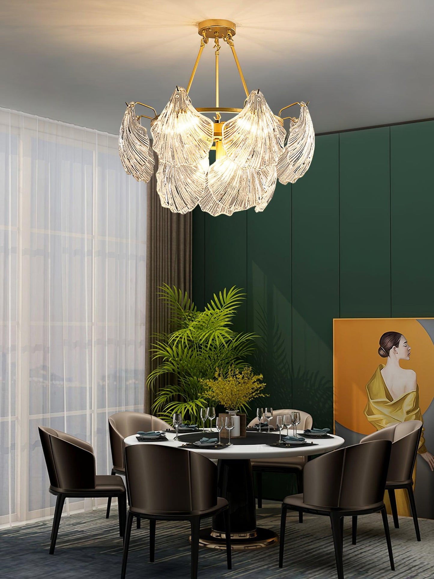 Ribbed Shell Ceiling Light | Glass & Brass | 60cm or 80cm Diameter