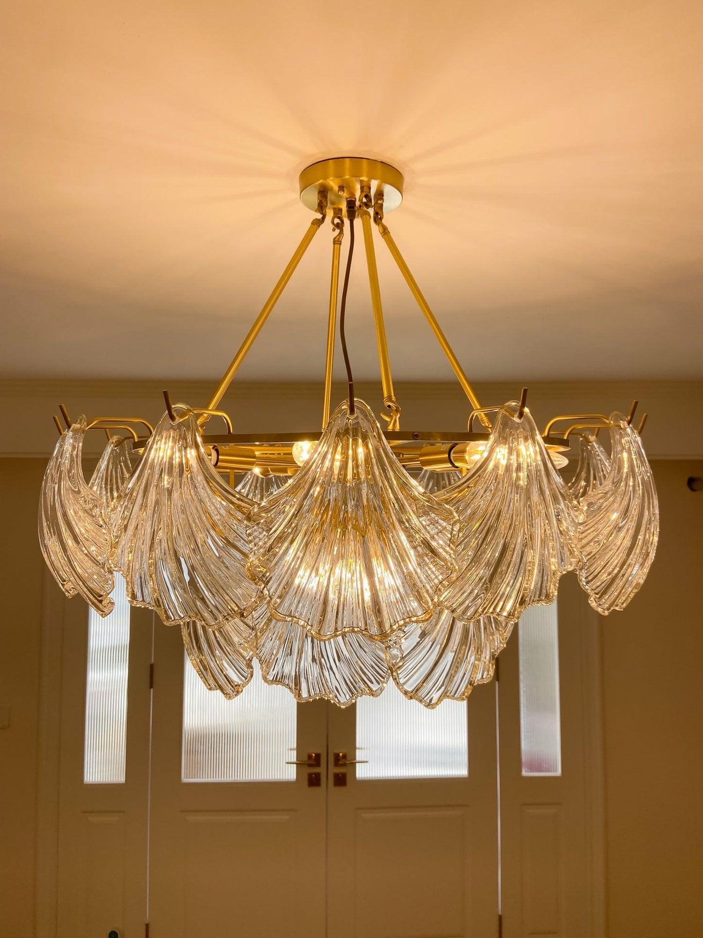 Ribbed Shell Ceiling Light | Glass & Brass | 60cm or 80cm Diameter