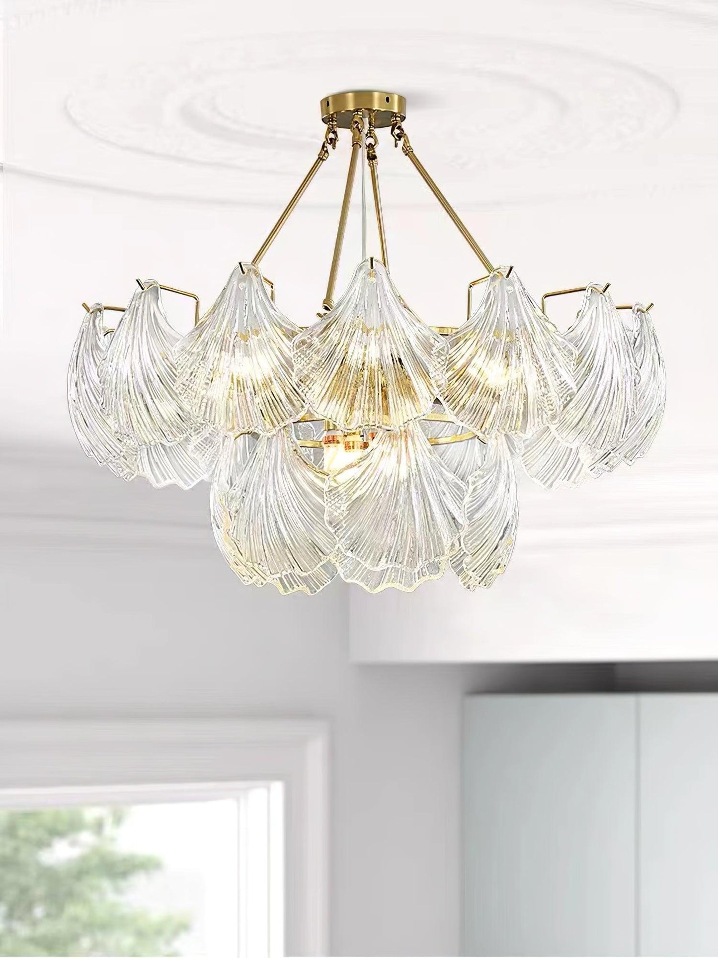Ribbed Shell Ceiling Light | Glass & Brass | 60cm or 80cm Diameter
