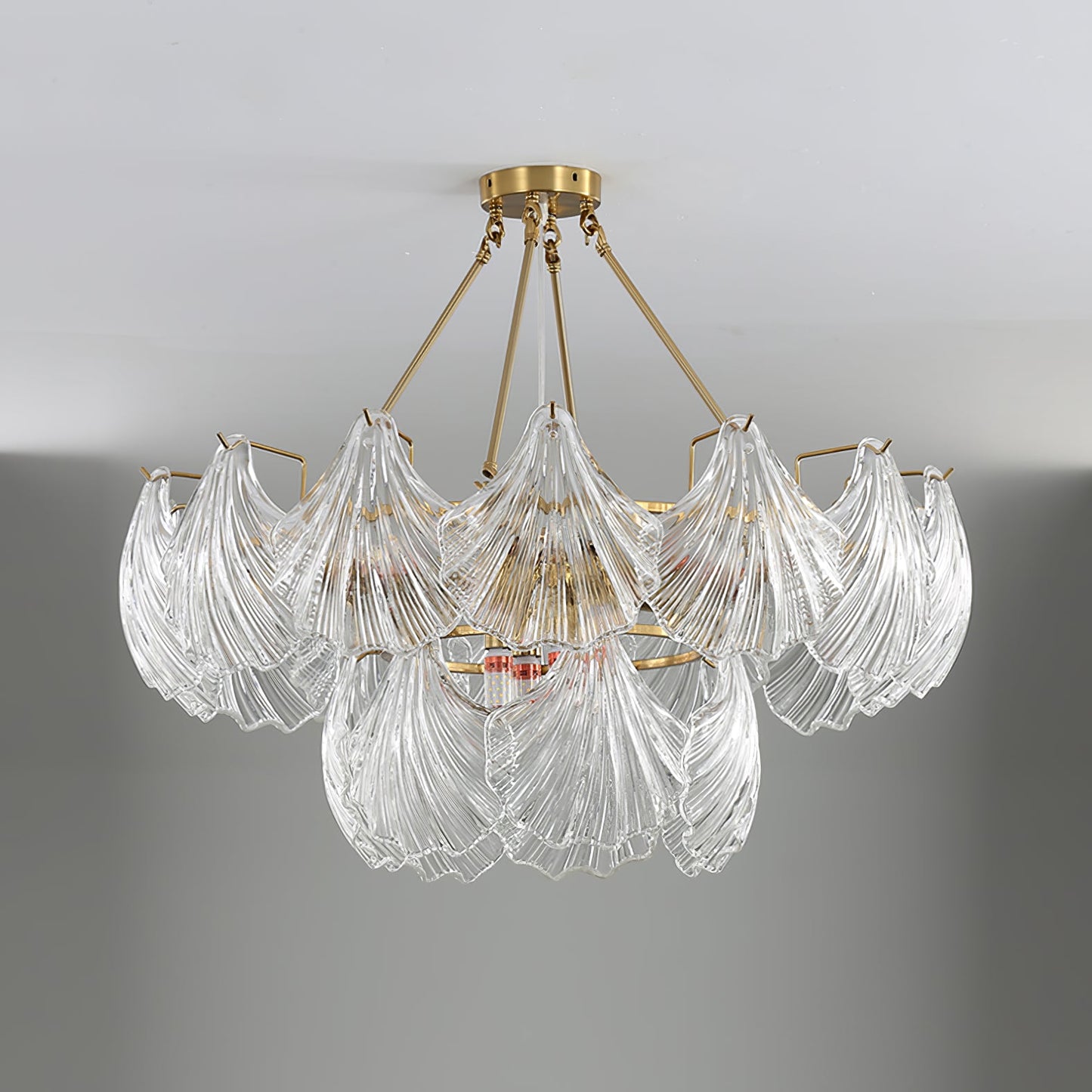 Ribbed Shell Ceiling Light | Glass & Brass | 60cm or 80cm Diameter