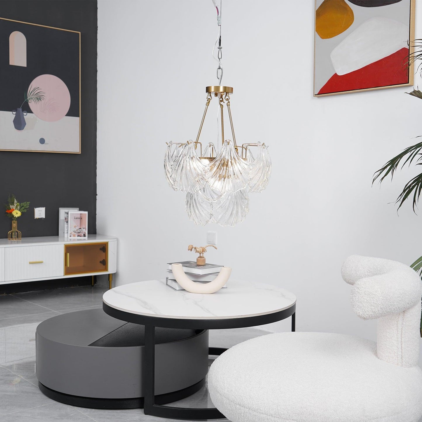 Ribbed Shell Ceiling Light | Glass & Brass | 60cm or 80cm Diameter