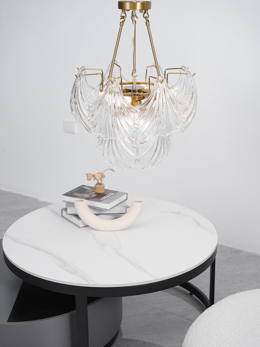 Ribbed Shell Ceiling Light | Glass & Brass | 60cm or 80cm Diameter
