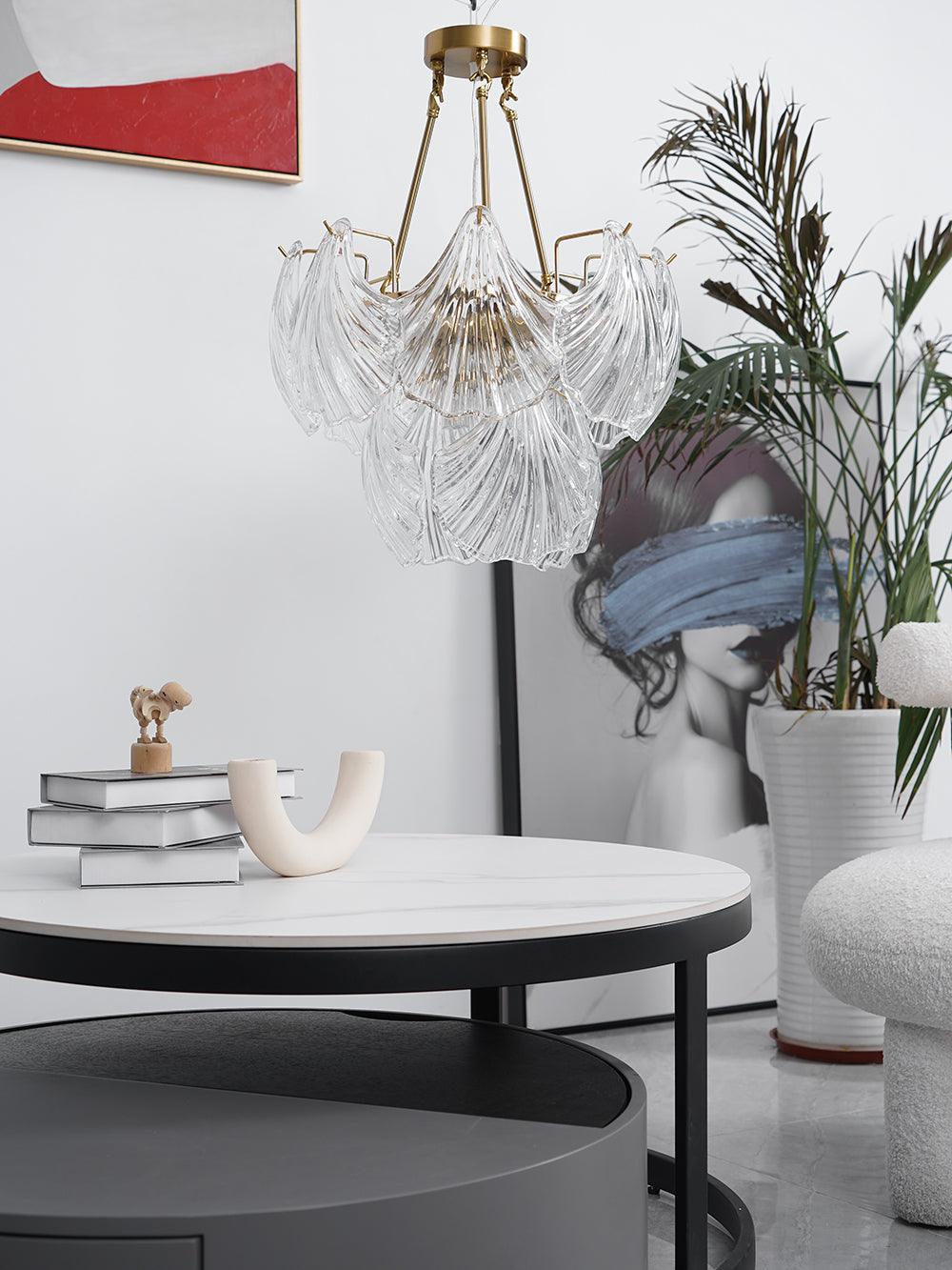 Ribbed Shell Ceiling Light | Glass & Brass | 60cm or 80cm Diameter