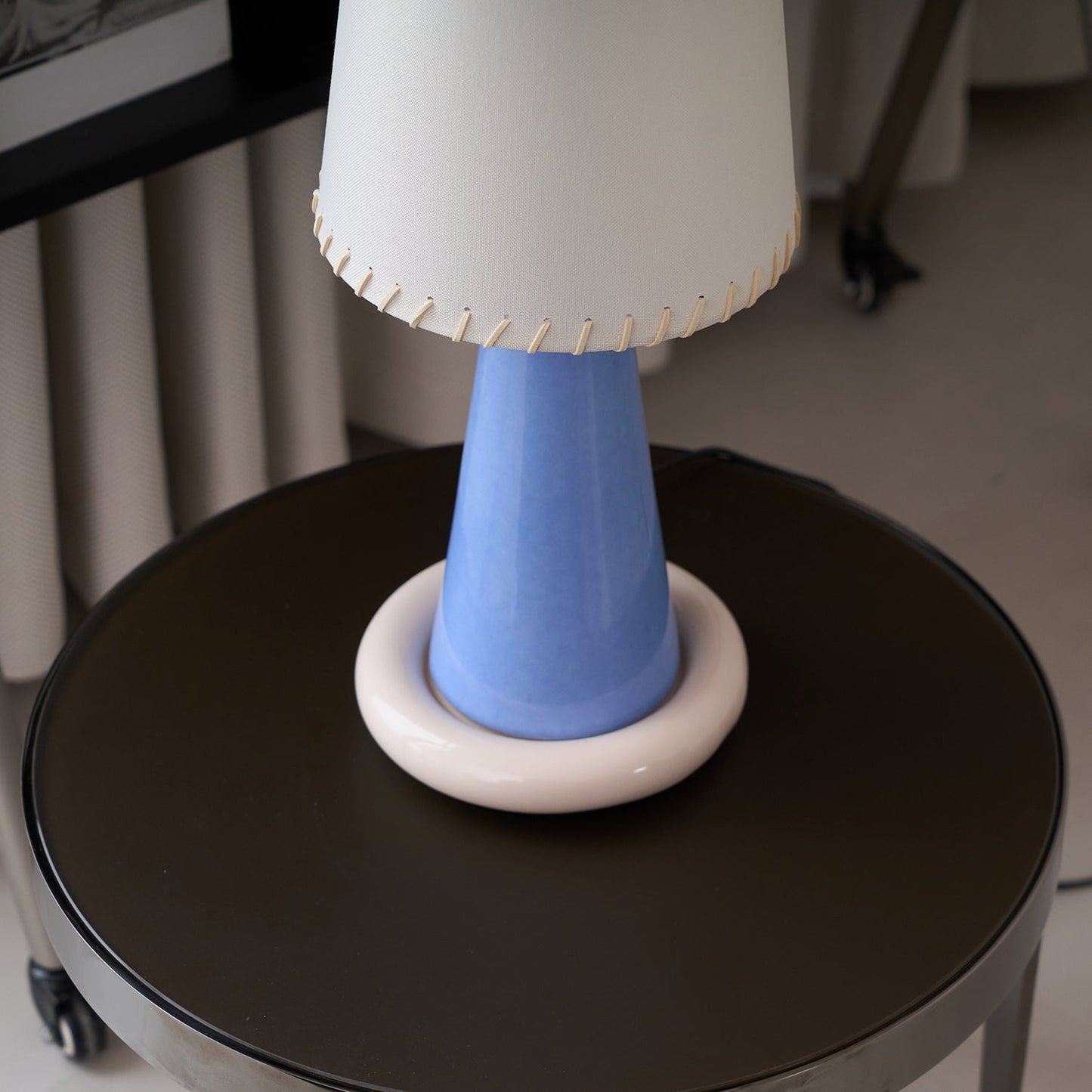 Celeste Ribbon Table Lamp | Ceramic Base | Gradient Blue with Blush Pink Accents
