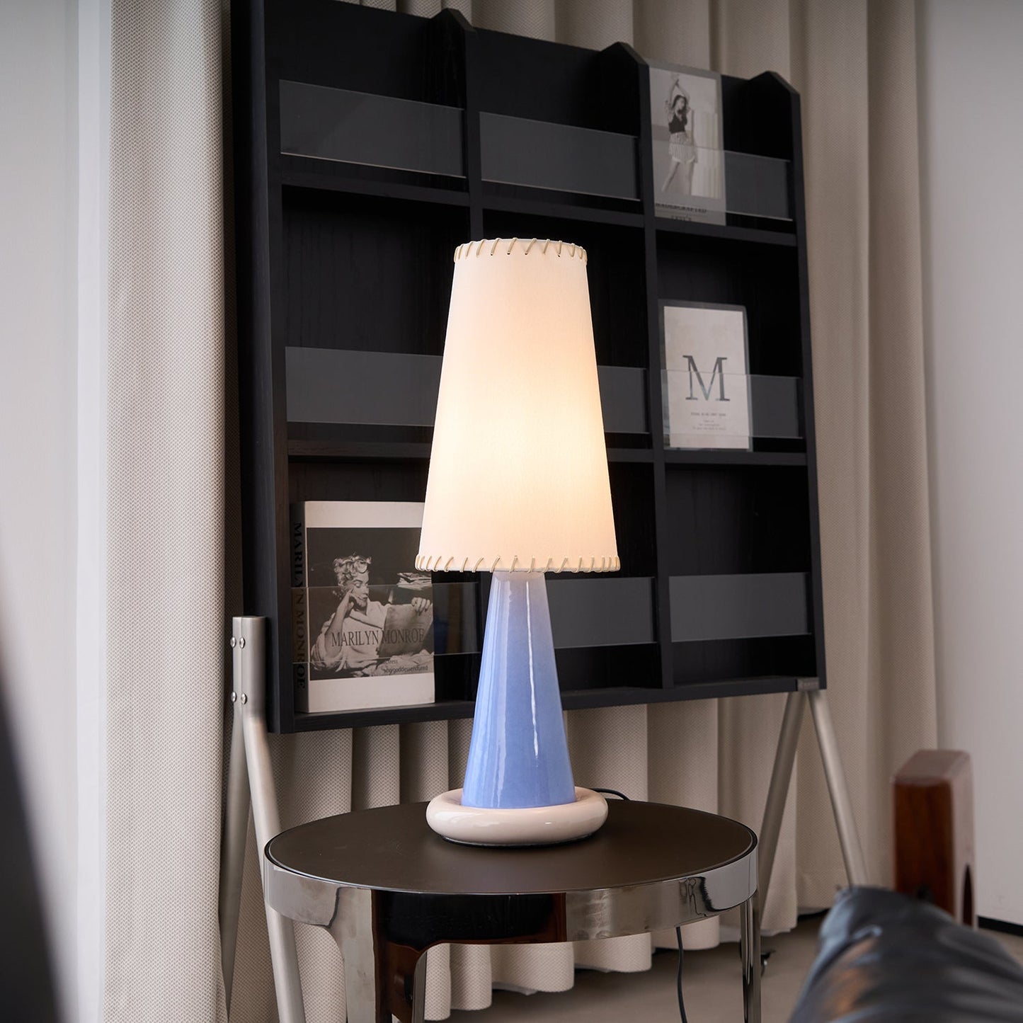 Celeste Ribbon Table Lamp | Ceramic Base | Gradient Blue with Blush Pink Accents