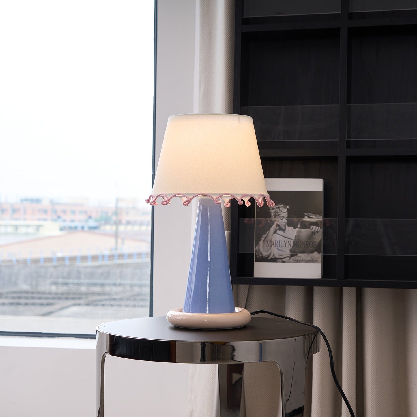 Celeste Ribbon Table Lamp | Ceramic Base | Gradient Blue with Blush Pink Accents