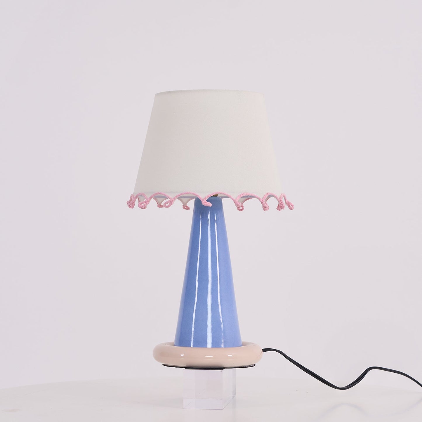 Celeste Ribbon Table Lamp | Ceramic Base | Gradient Blue with Blush Pink Accents