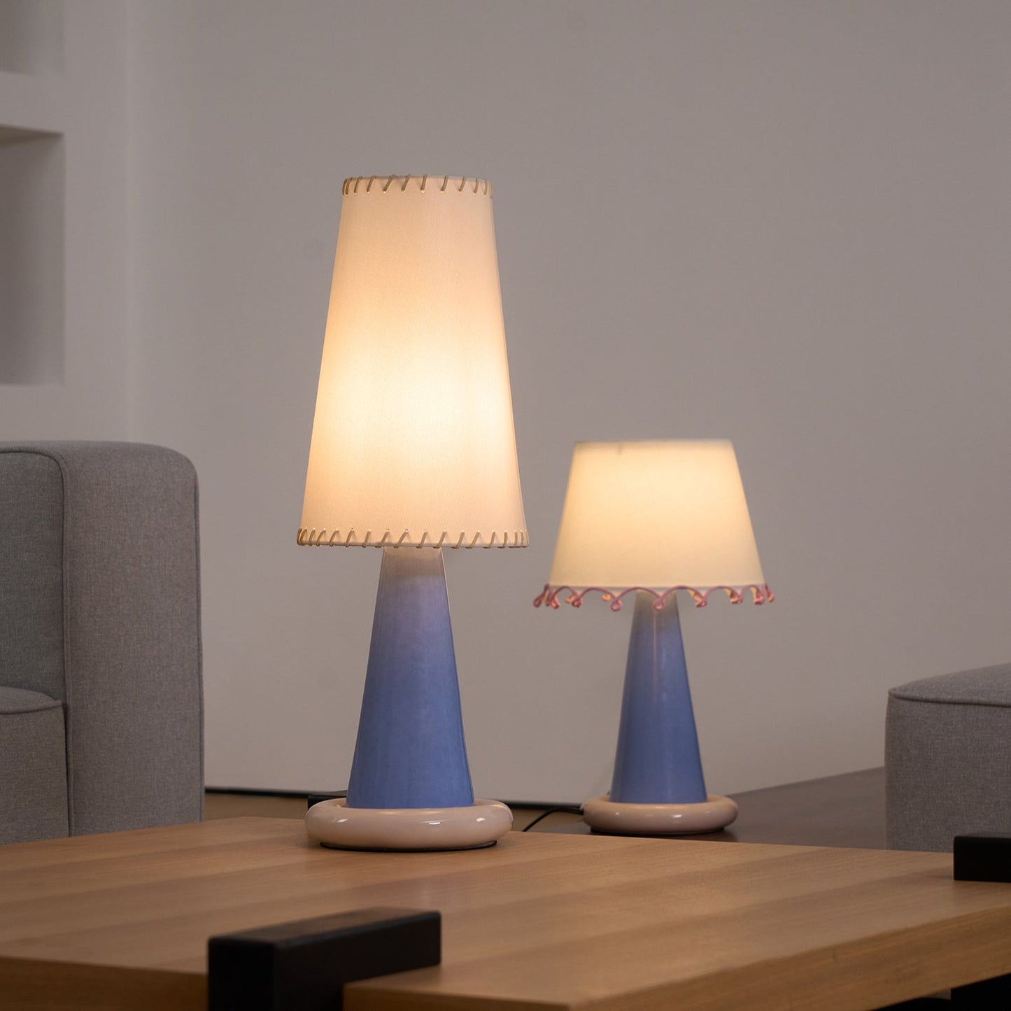 Celeste Ribbon Table Lamp | Ceramic Base | Gradient Blue with Blush Pink Accents