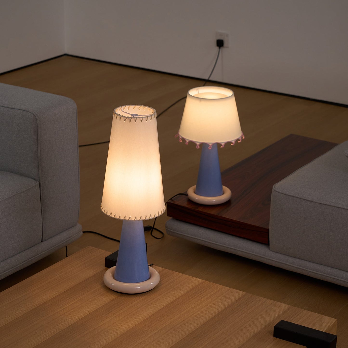 Celeste Ribbon Table Lamp | Ceramic Base | Gradient Blue with Blush Pink Accents