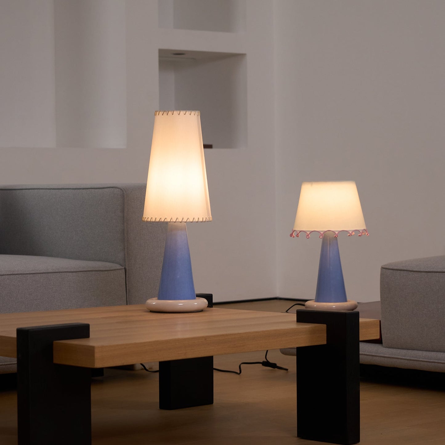Celeste Ribbon Table Lamp | Ceramic Base | Gradient Blue with Blush Pink Accents