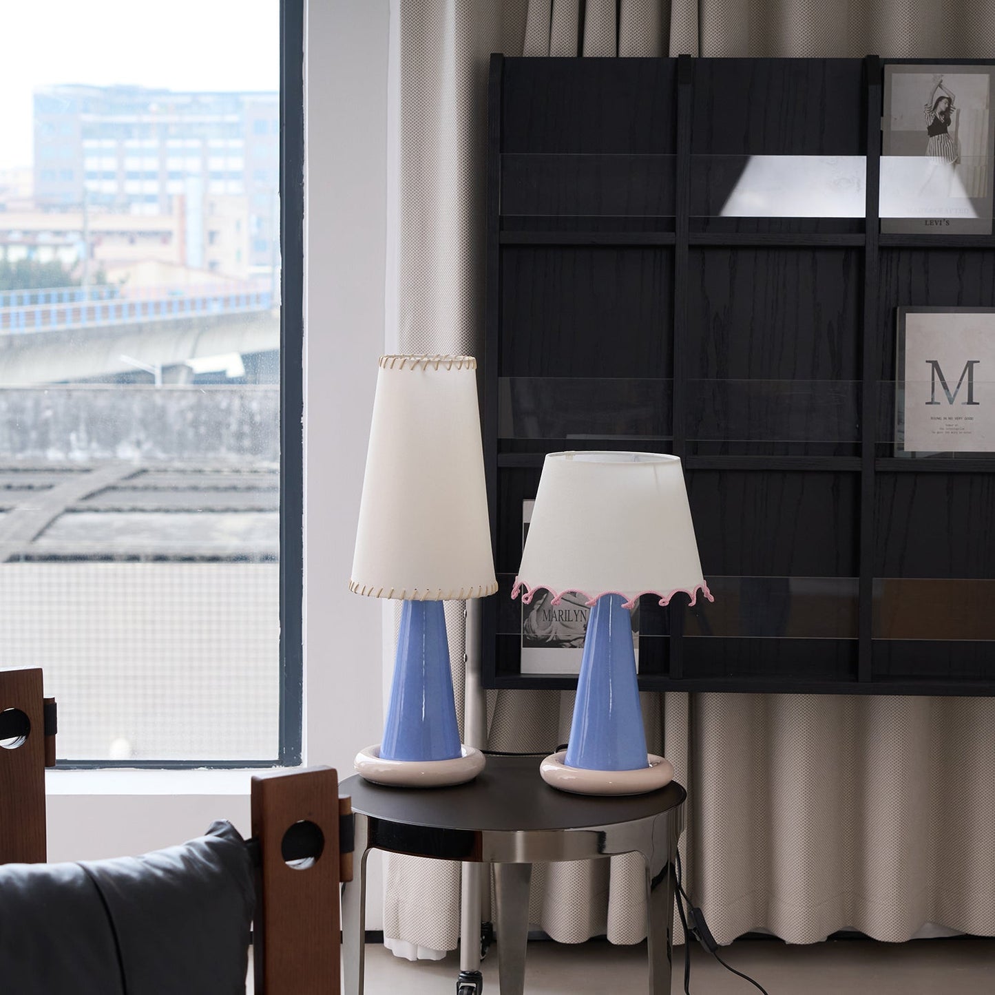 Celeste Ribbon Table Lamp | Ceramic Base | Gradient Blue with Blush Pink Accents