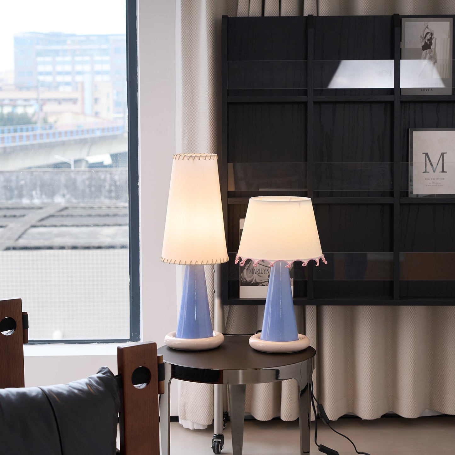 Celeste Ribbon Table Lamp | Ceramic Base | Gradient Blue with Blush Pink Accents