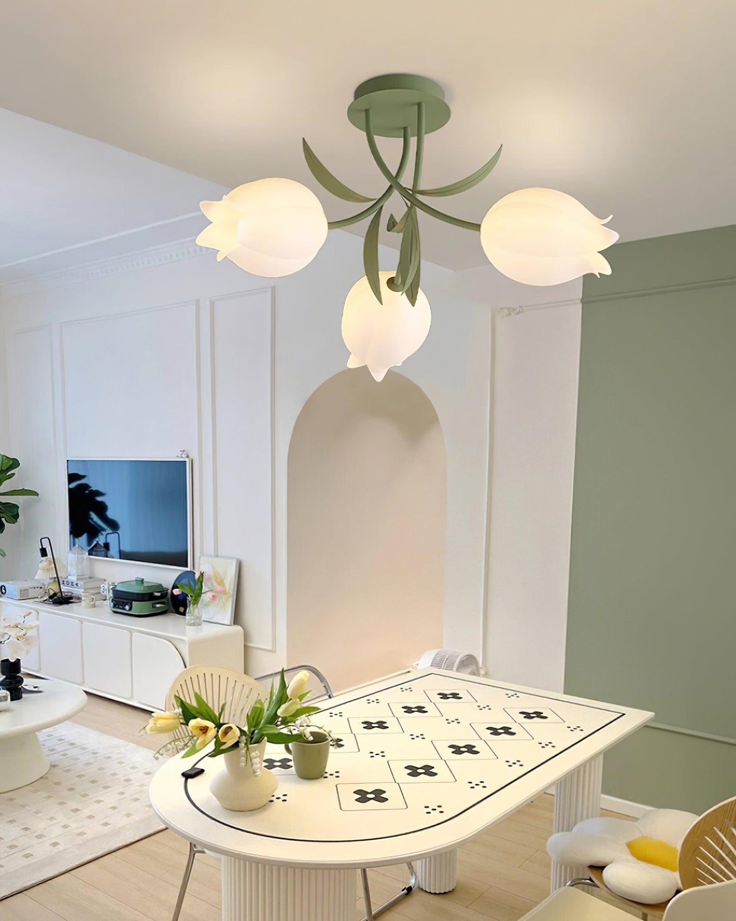 Ricko Ceiling Light | Metal & Acrylic | 3, 9, or 12 Heads | Green or White