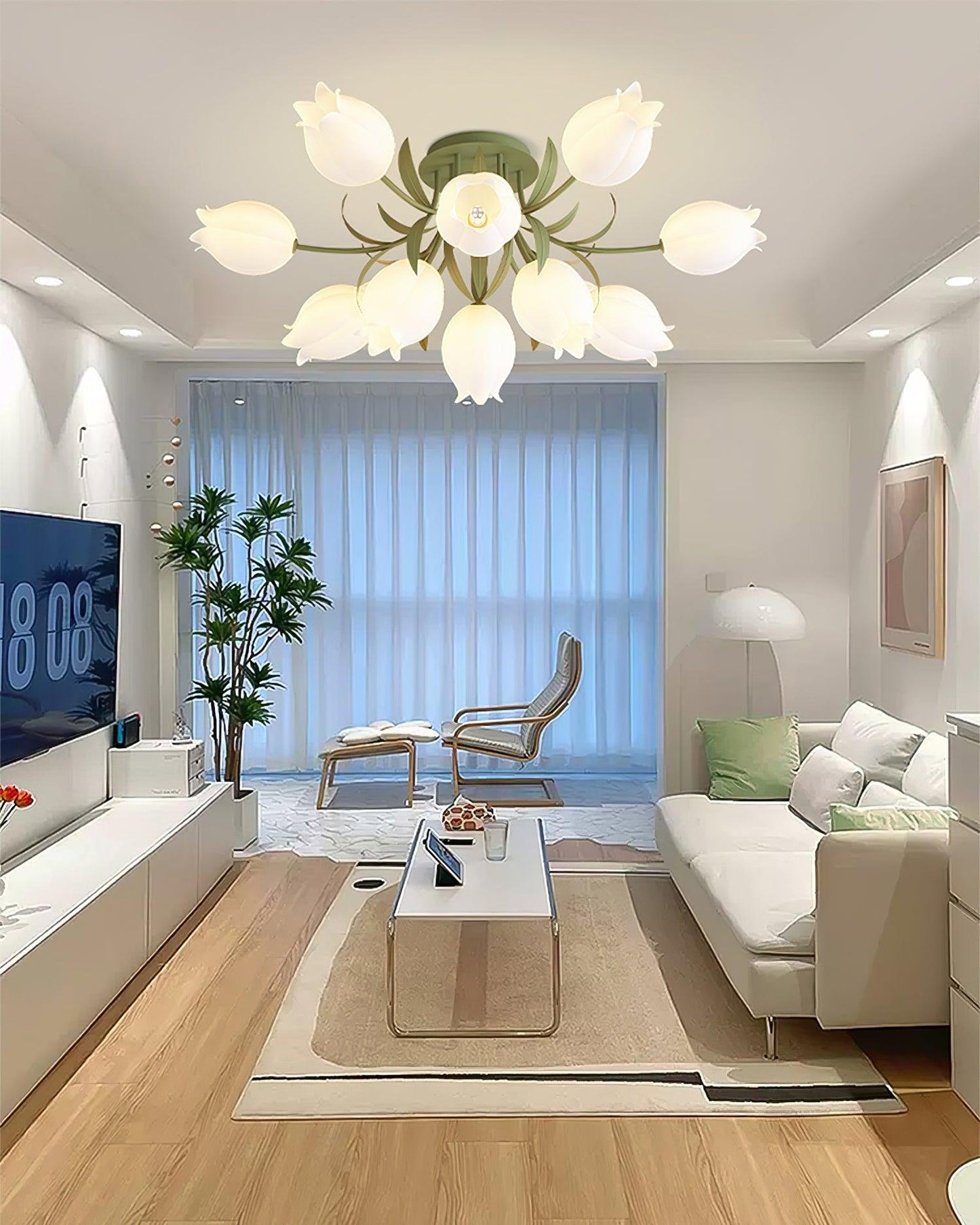 Ricko Ceiling Light | Metal & Acrylic | 3, 9, or 12 Heads | Green or White