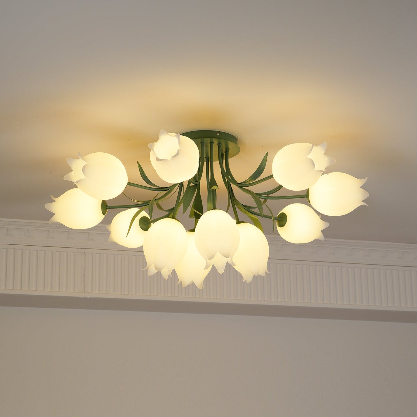 Ricko Ceiling Light | Metal & Acrylic | 3, 9, or 12 Heads | Green or White