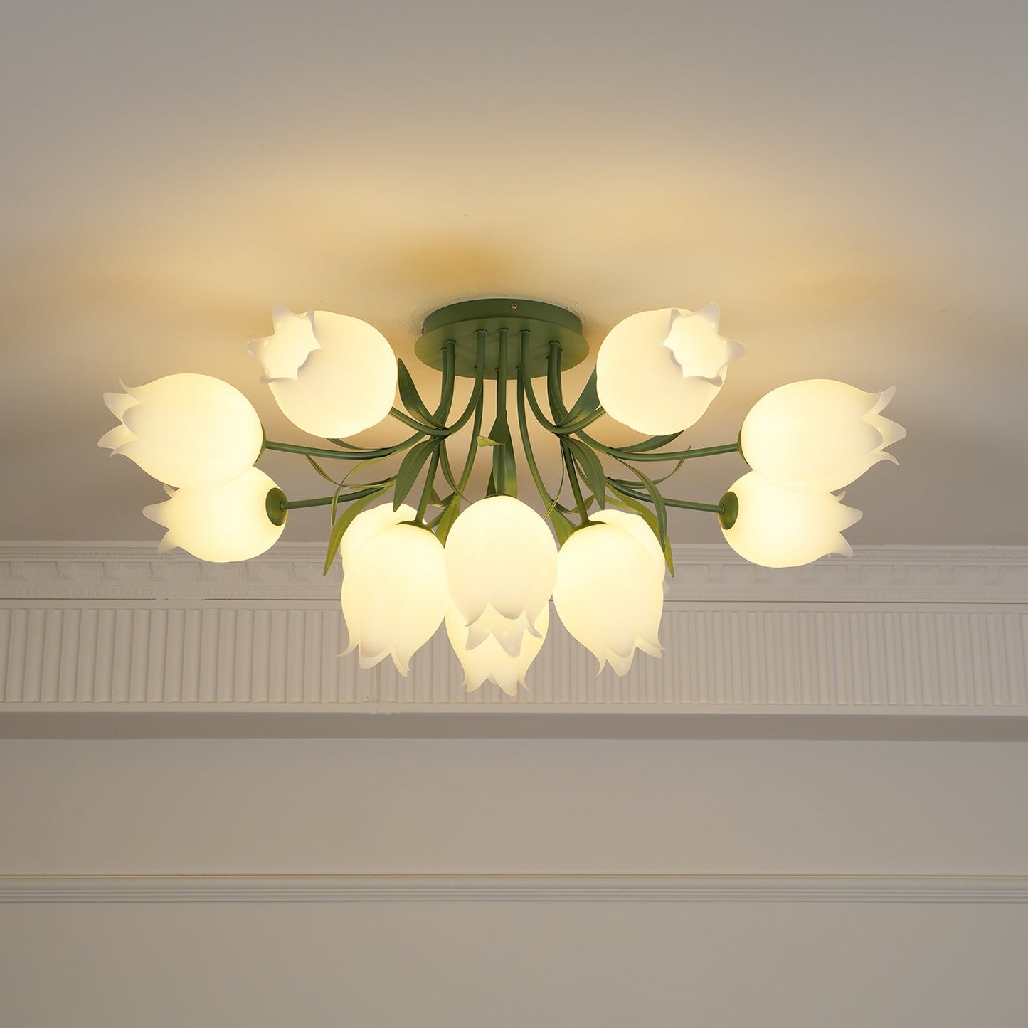 Ricko Ceiling Light | Metal & Acrylic | 3, 9, or 12 Heads | Green or White