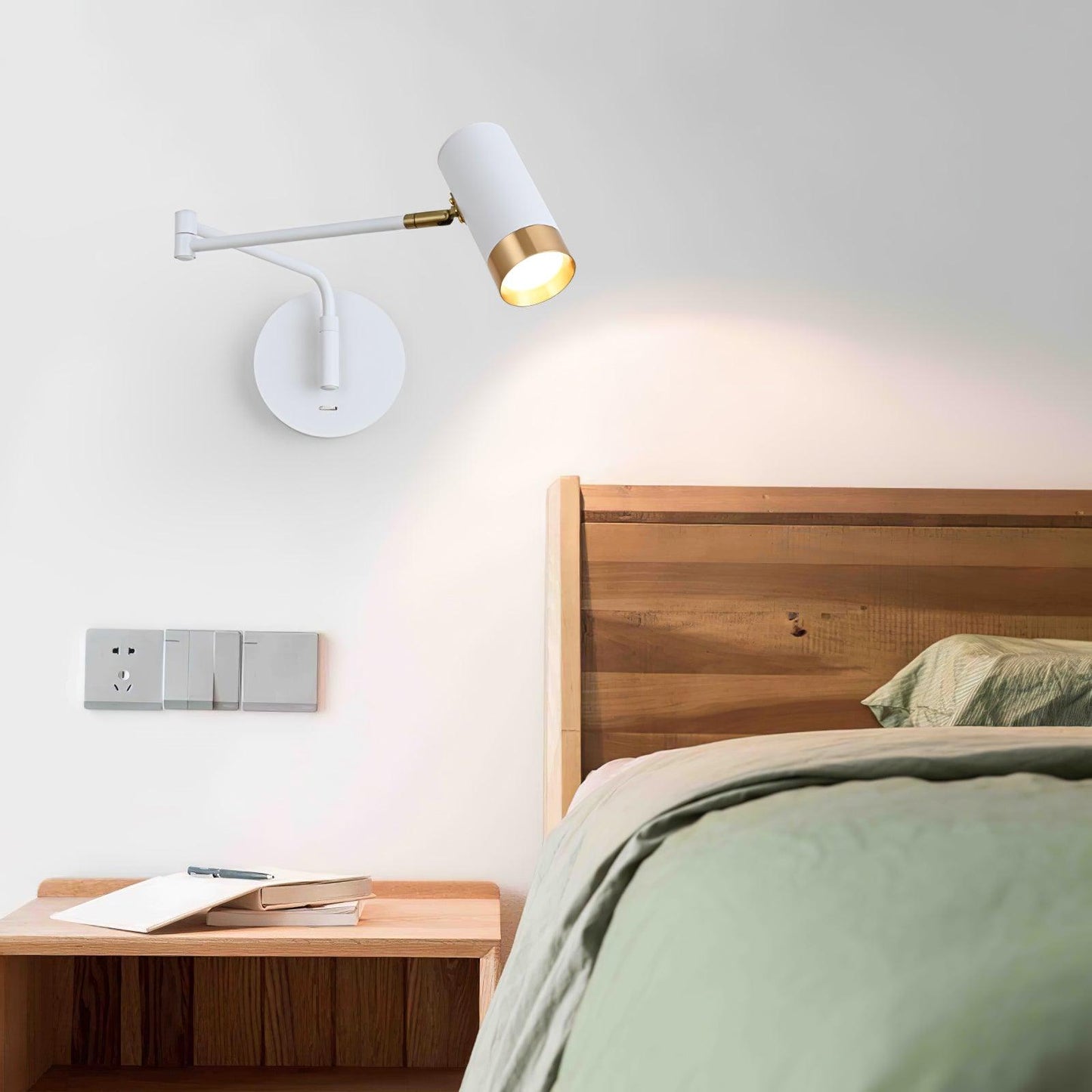 Ridge Arm Wall Lamp | Metal | Set of 2 | White & Gold