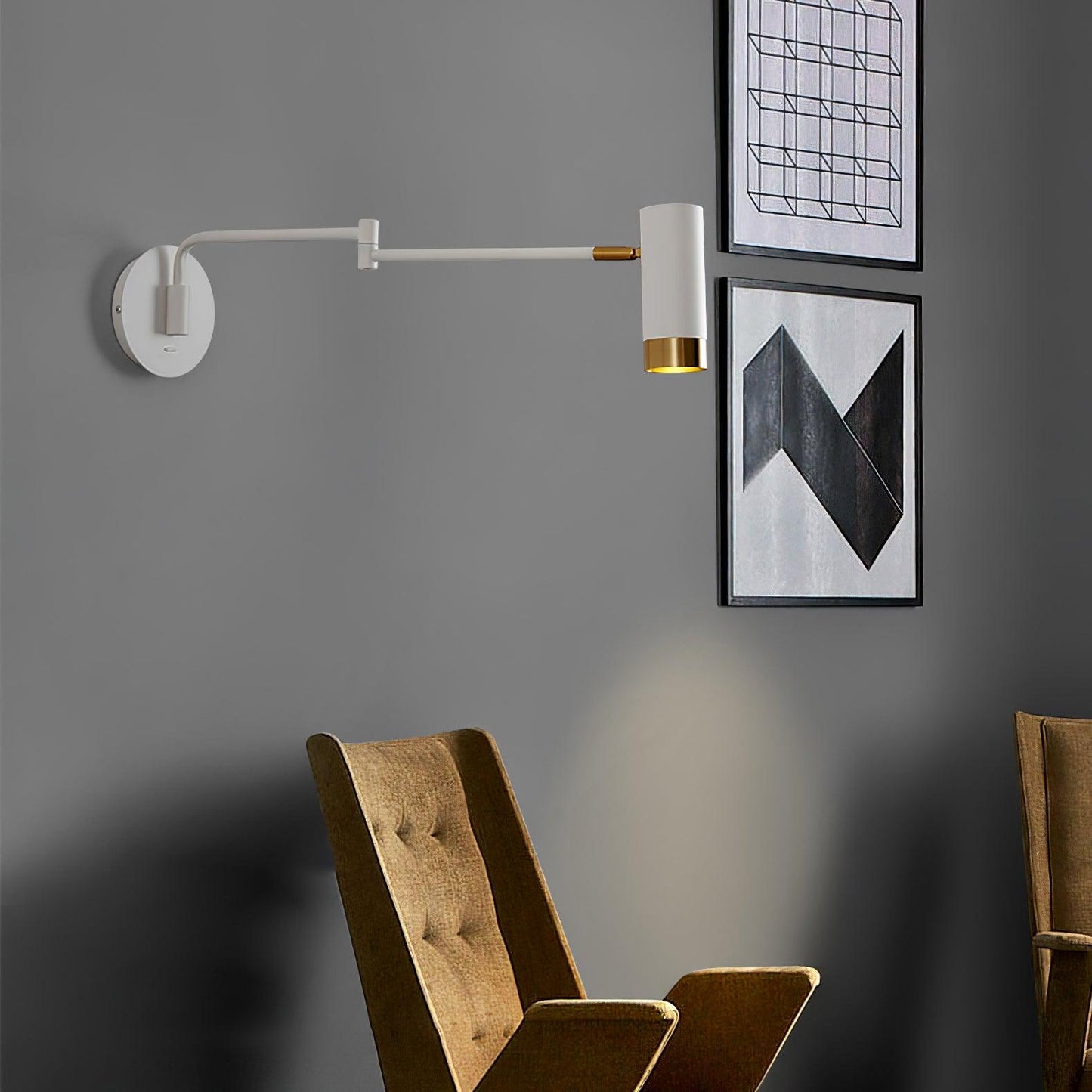 Ridge Arm Wall Lamp | Metal | Set of 2 | White & Gold