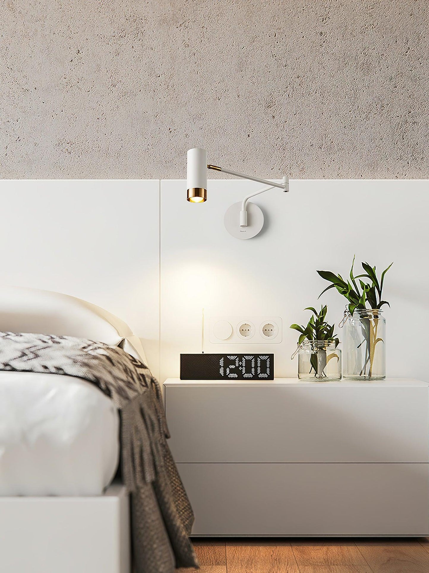 Ridge Arm Wall Lamp | Metal | Set of 2 | White & Gold