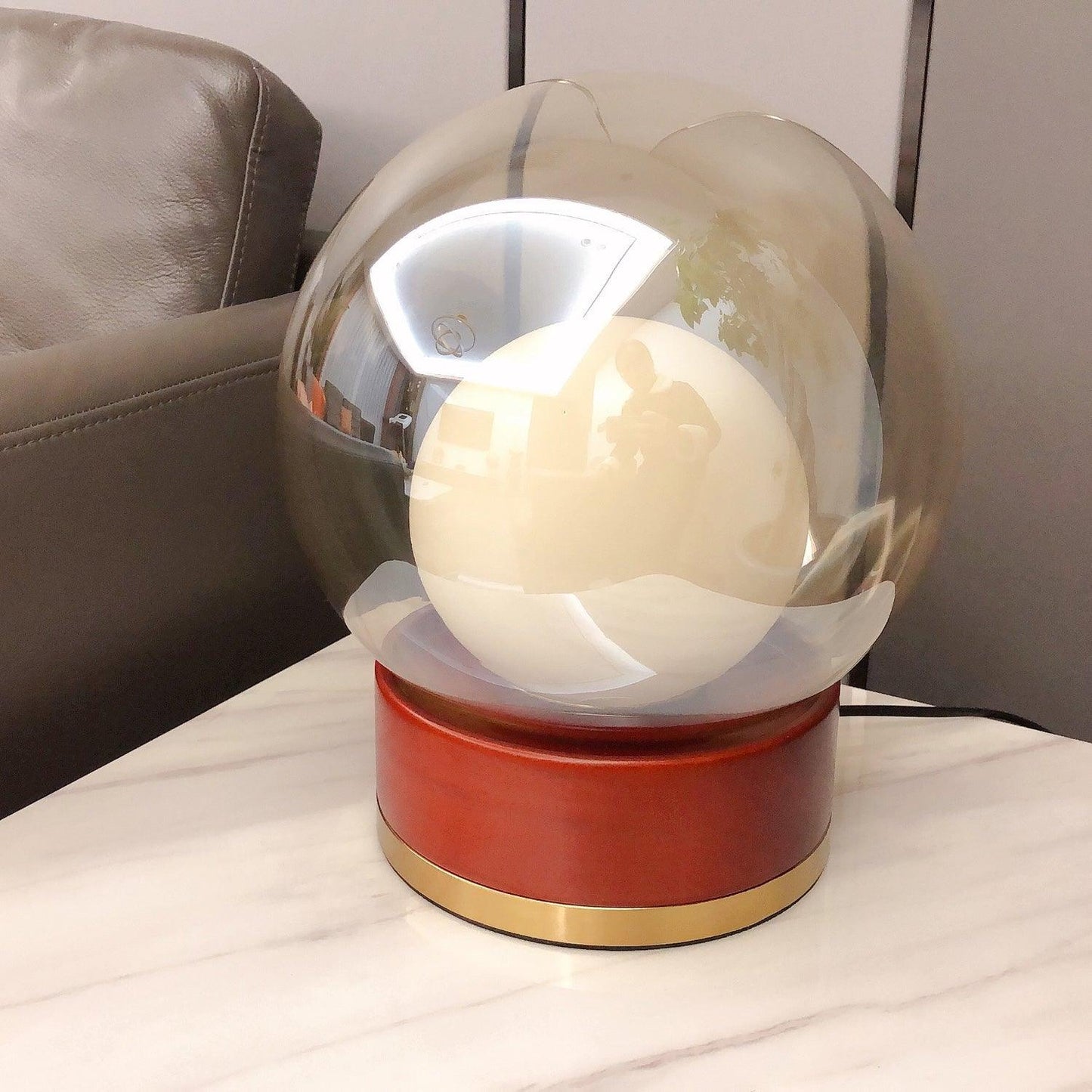 Rigel Table Lamp | Metal & Wood | Wine Red & Amber Shade