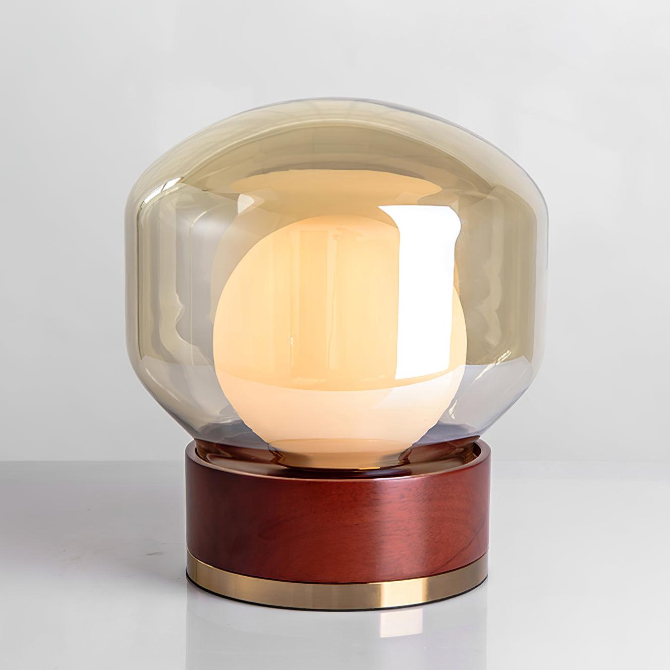Rigel Table Lamp | Metal & Wood | Wine Red & Amber Shade