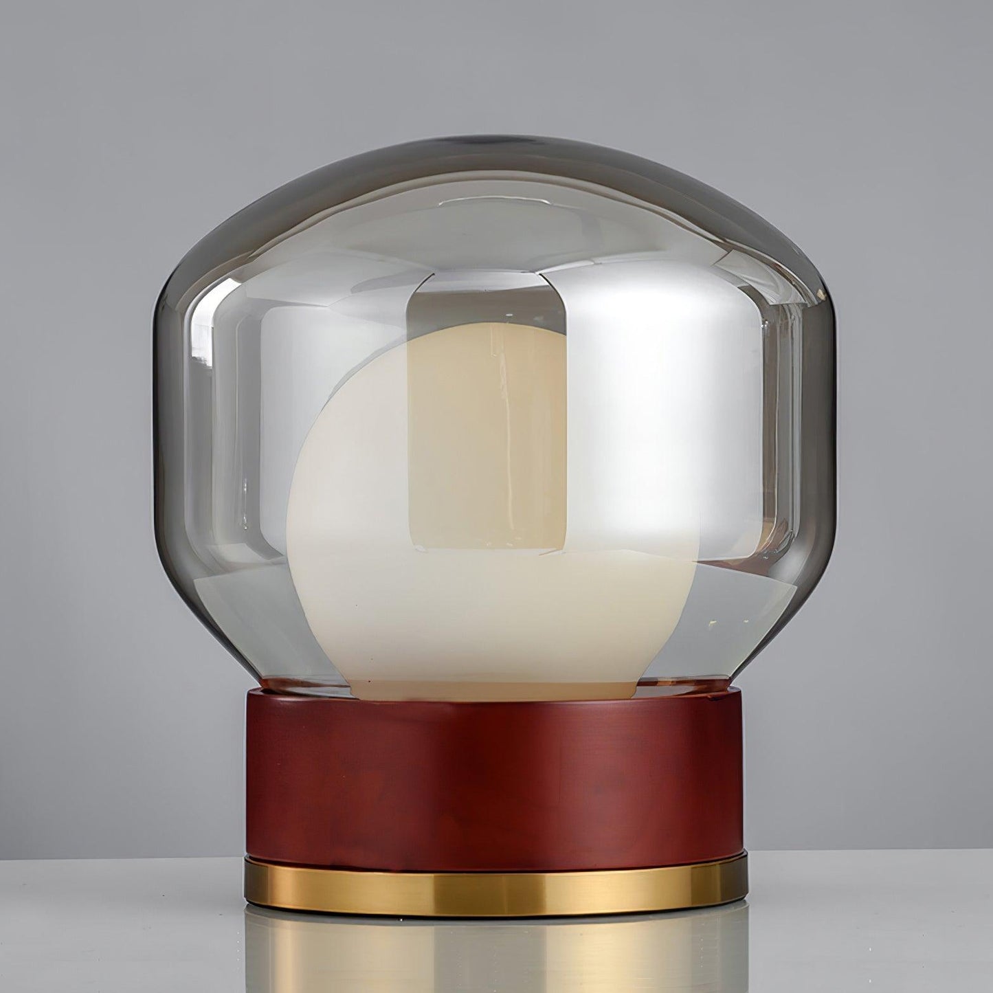 Rigel Table Lamp | Metal & Wood | Wine Red & Amber Shade