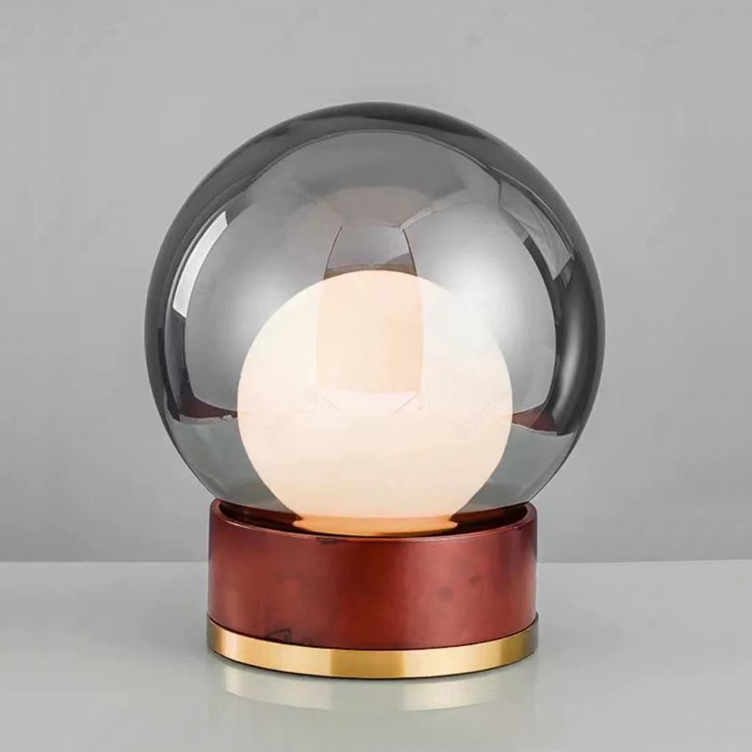 Rigel Table Lamp | Metal & Wood | Wine Red & Amber Shade