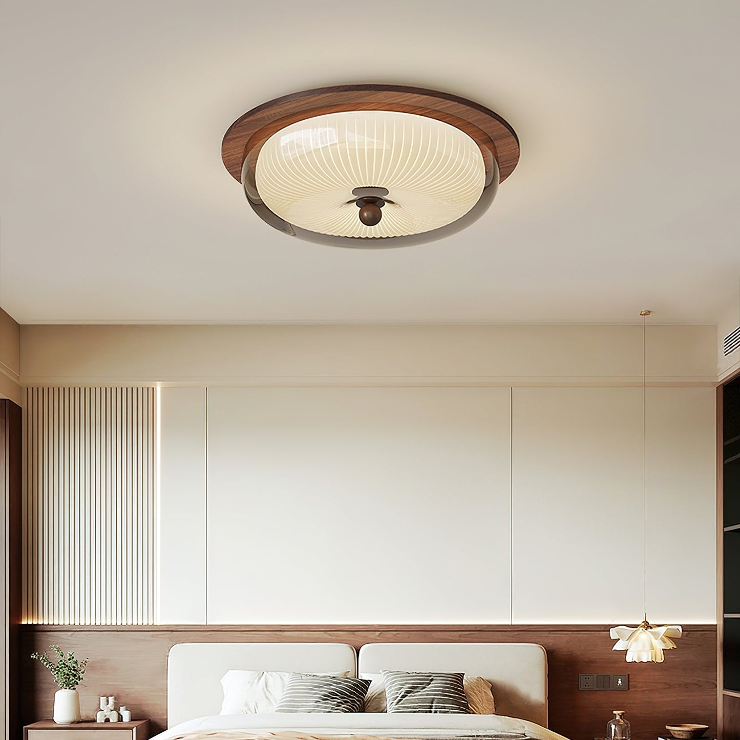 Rivao Ceiling Light | Walnut Wood & Glass | 52cm Diameter