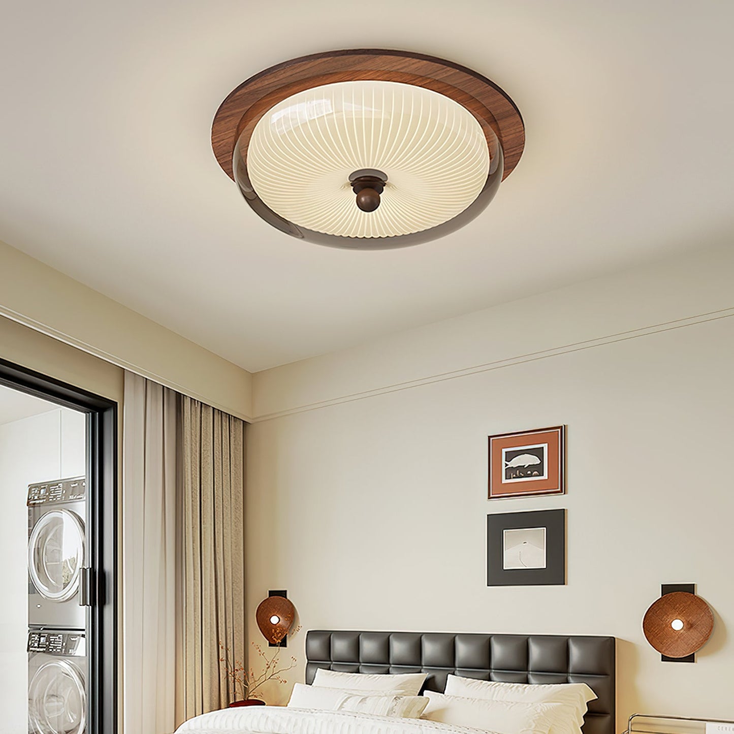 Rivao Ceiling Light | Walnut Wood & Glass | 52cm Diameter