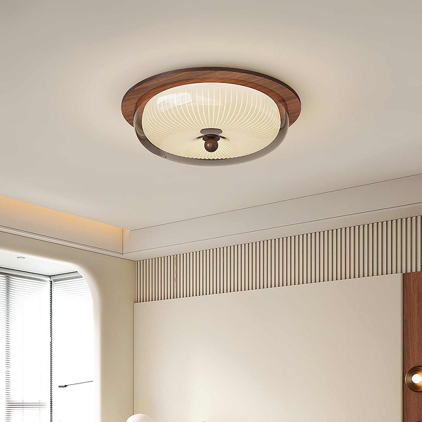 Rivao Ceiling Light | Walnut Wood & Glass | 52cm Diameter