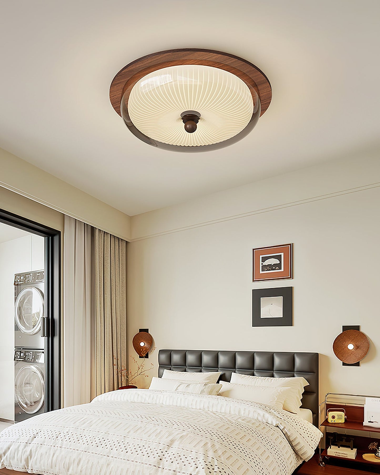 Rivao Ceiling Light | Walnut Wood & Glass | 52cm Diameter