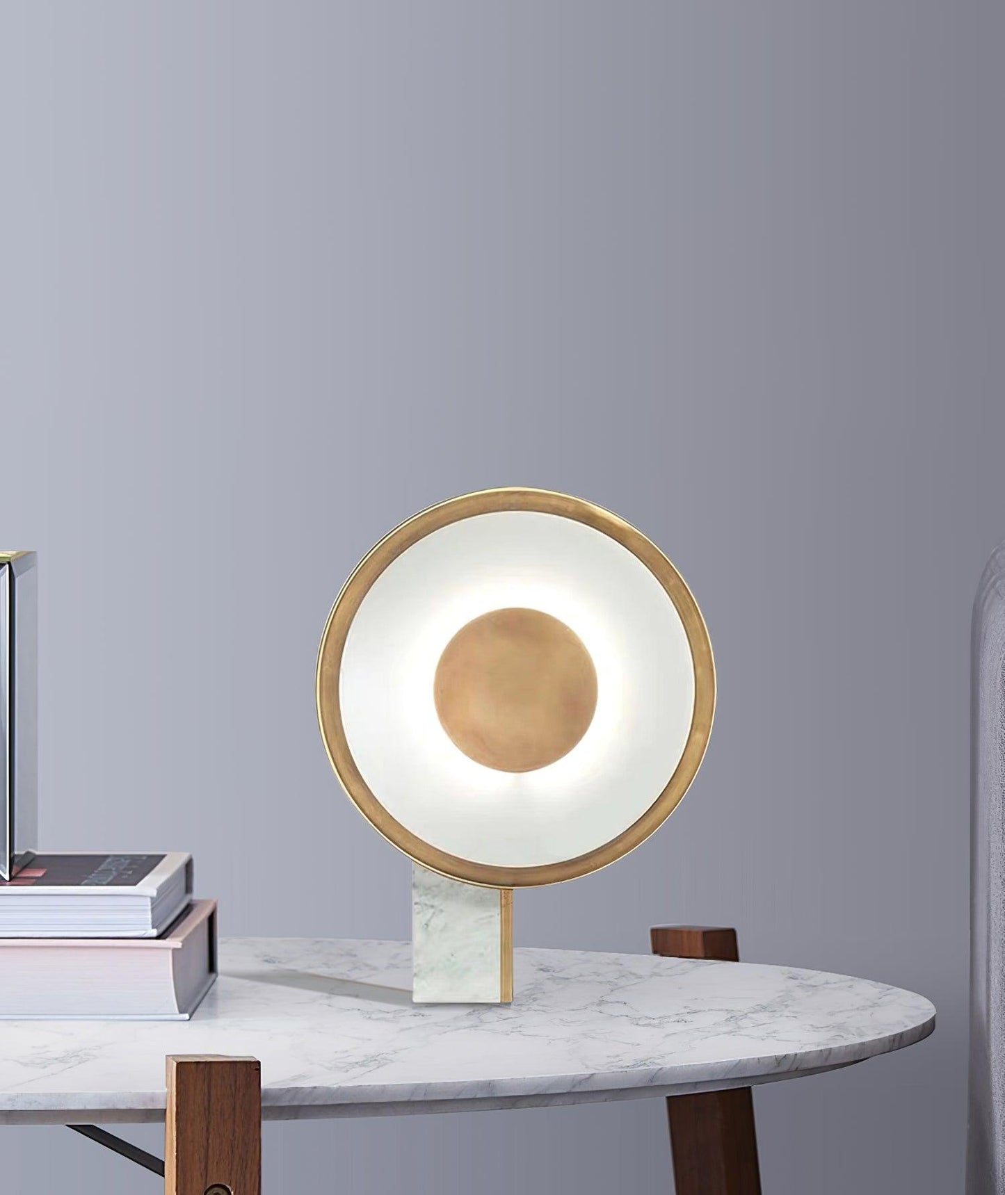 Roche Bobois Table Lamp | White Marble & Gold Finish | 33cm Diameter