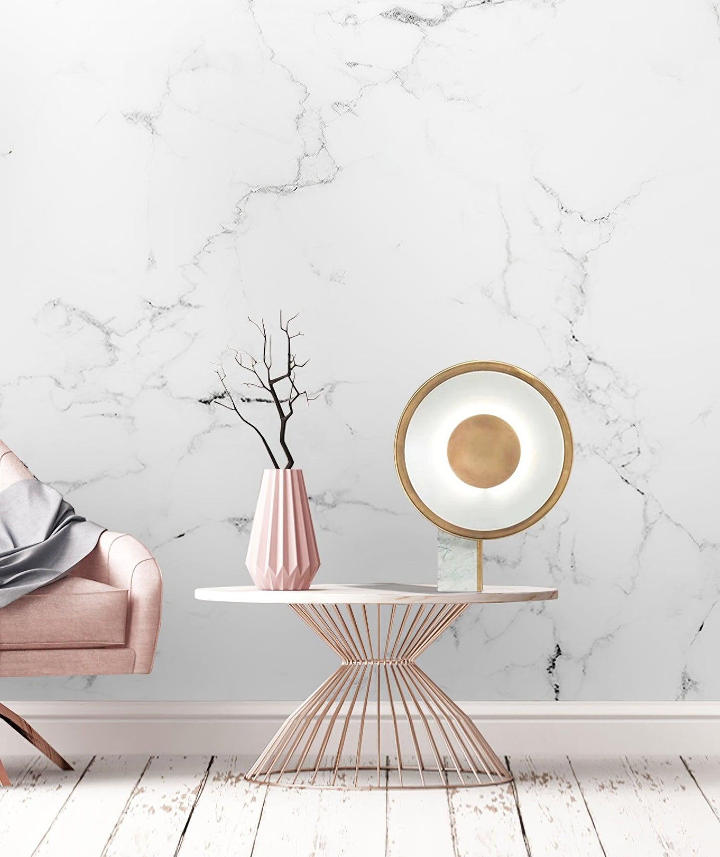 Roche Bobois Table Lamp | White Marble & Gold Finish | 33cm Diameter