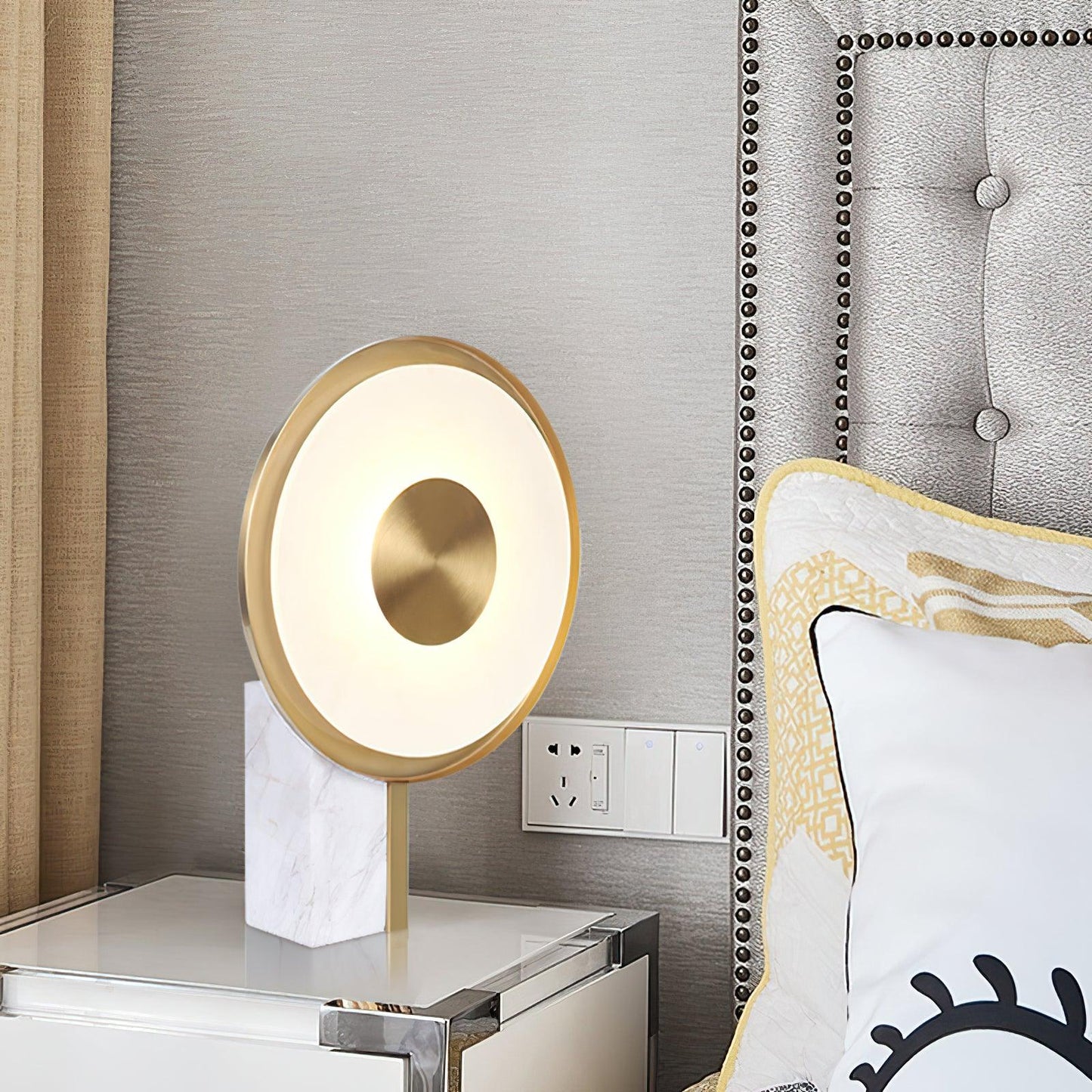 Roche Bobois Table Lamp | White Marble & Gold Finish | 33cm Diameter