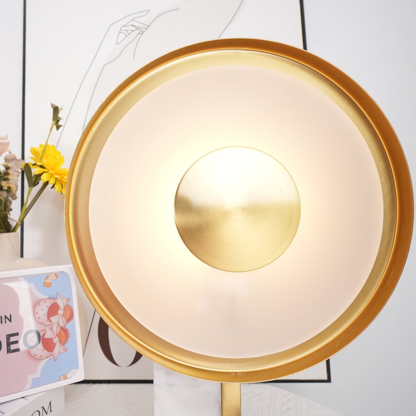 Roche Bobois Table Lamp | White Marble & Gold Finish | 33cm Diameter