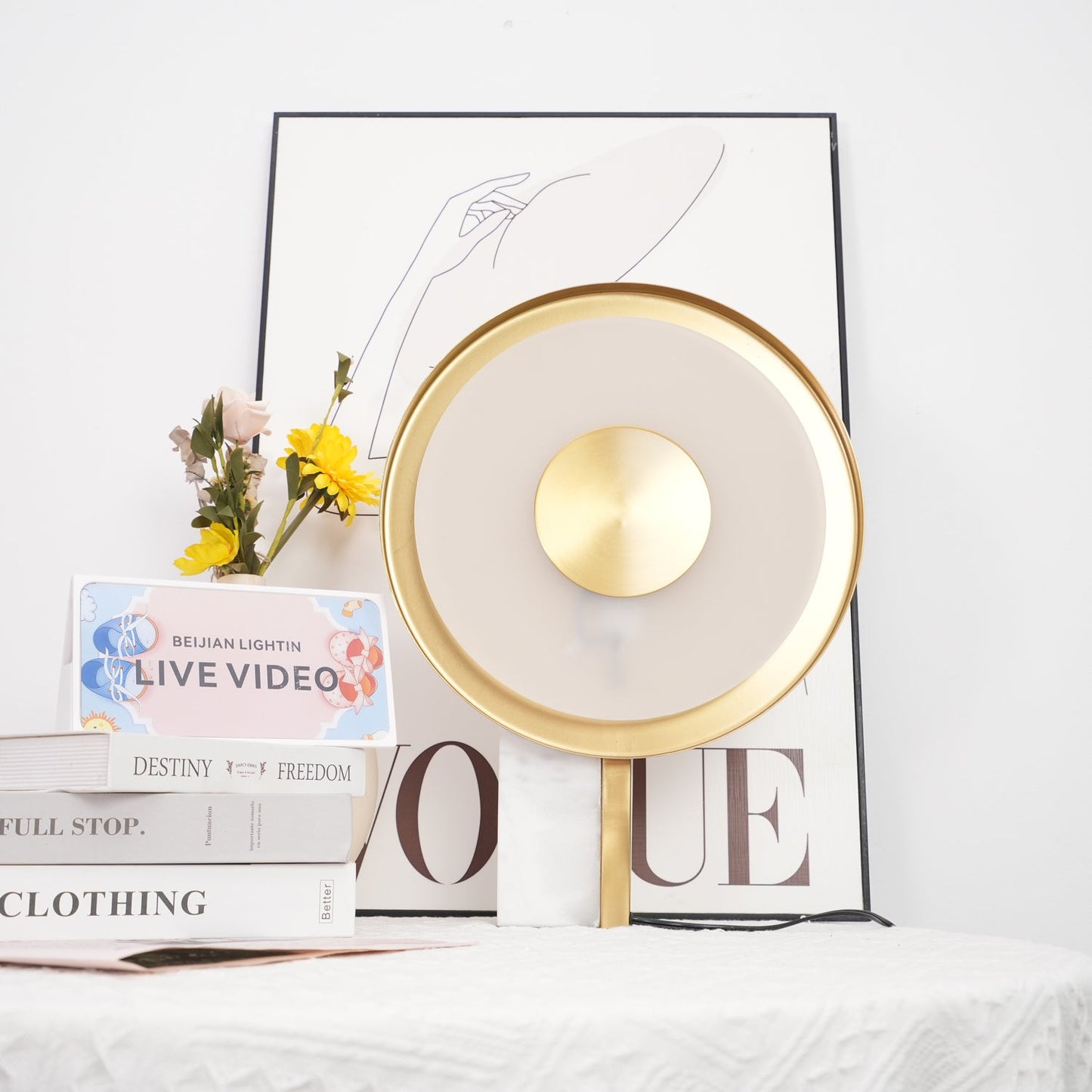Roche Bobois Table Lamp | White Marble & Gold Finish | 33cm Diameter