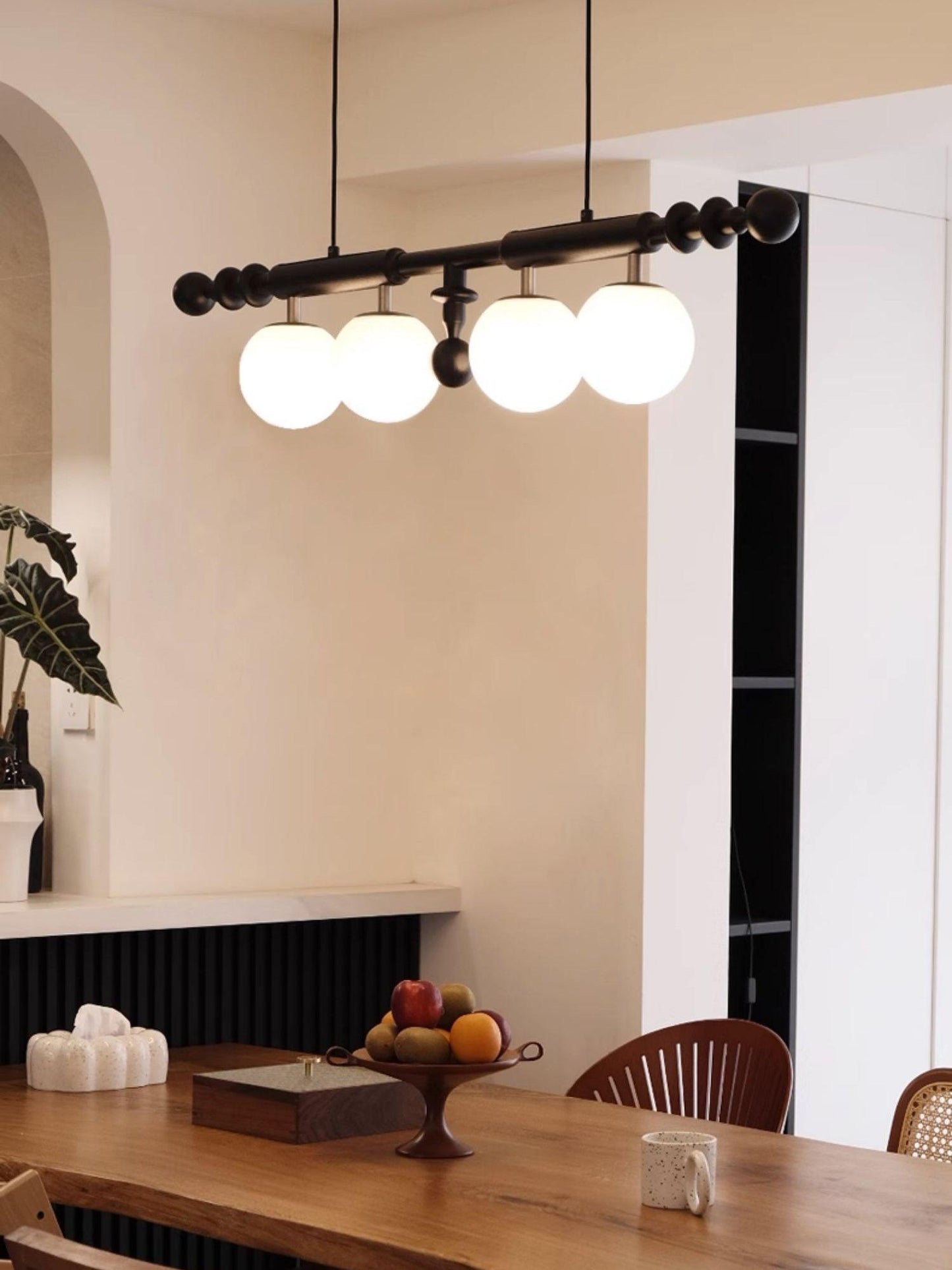 Roman Column Chandelier | Walnut & Glass | Retro Indoor Lighting