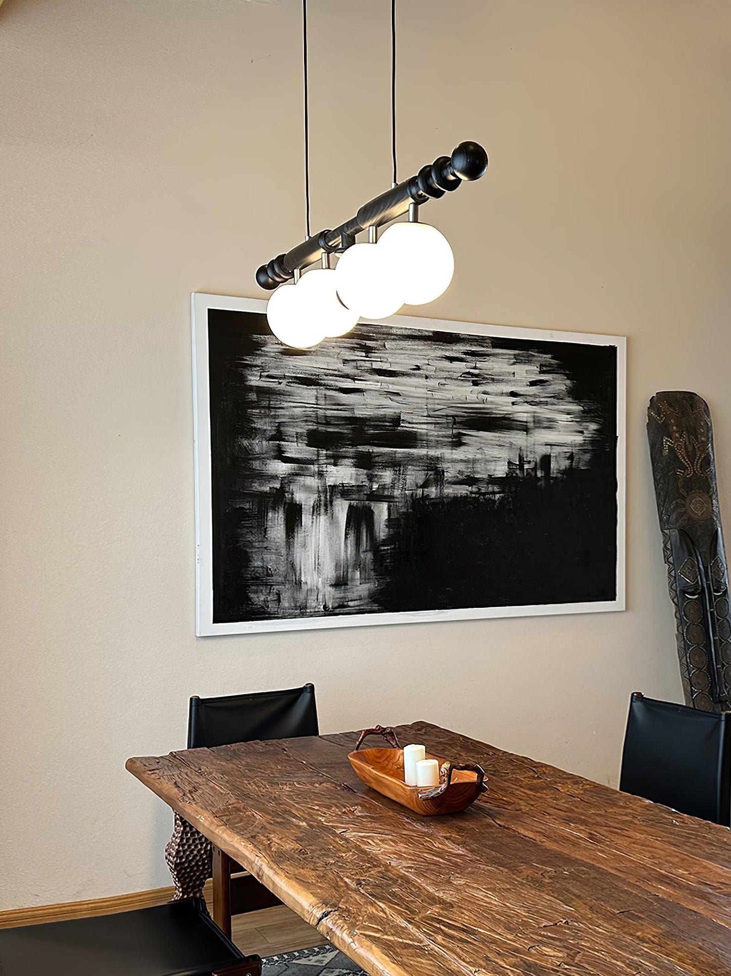 Roman Column Chandelier | Walnut & Glass | Retro Indoor Lighting