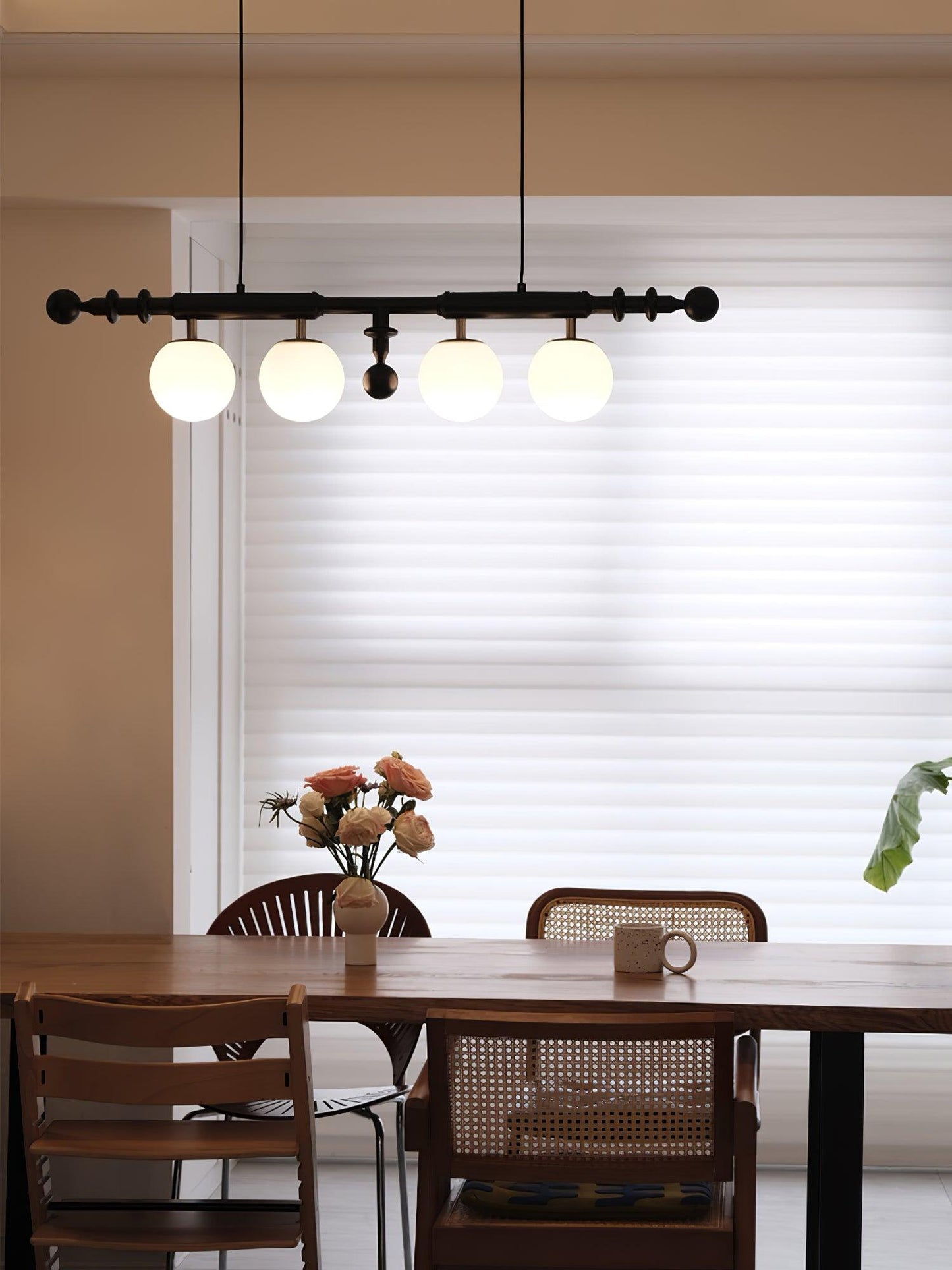 Roman Column Chandelier | Walnut & Glass | Retro Indoor Lighting