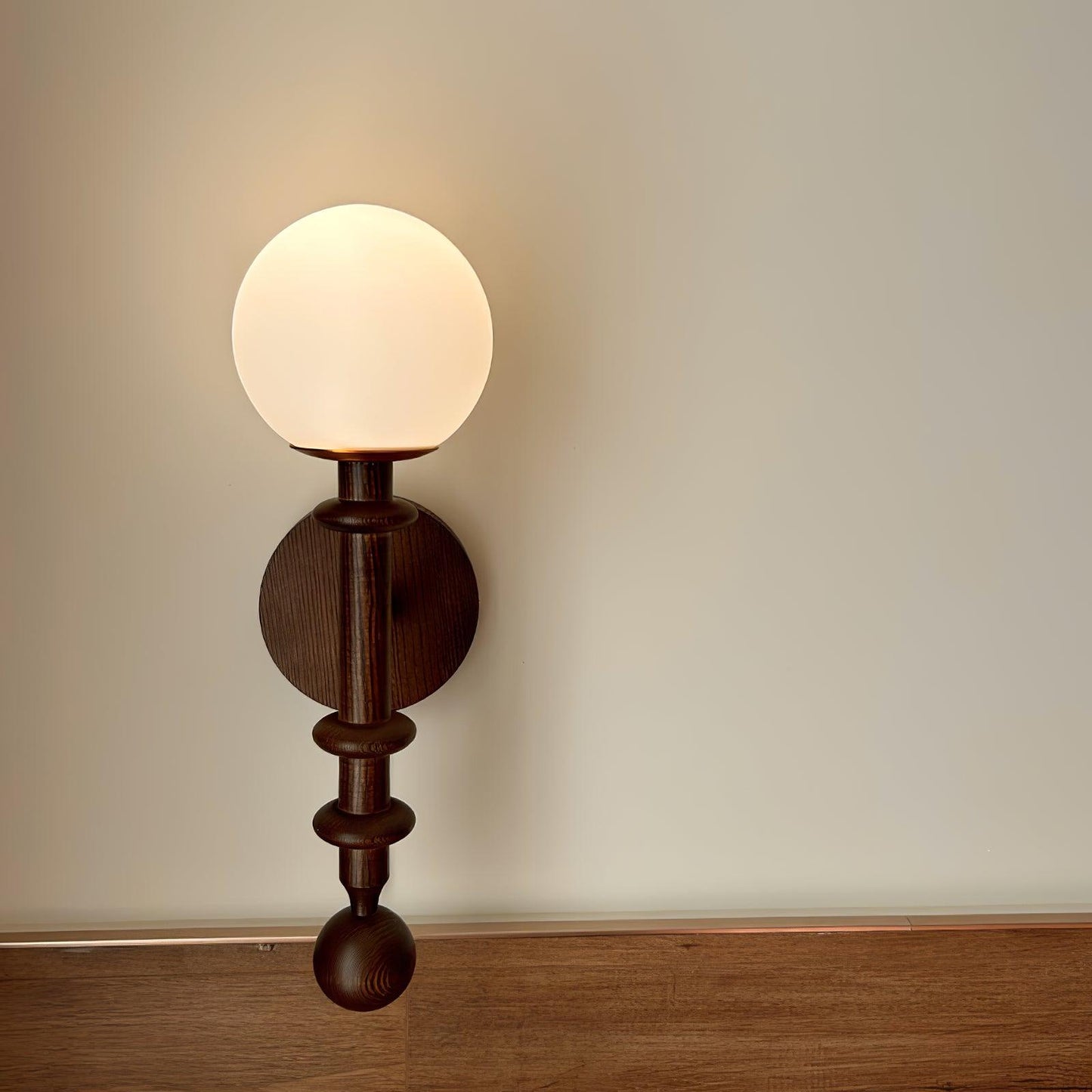 Roman Column Wall Lamp | Walnut Wood & Glass | Set of 2