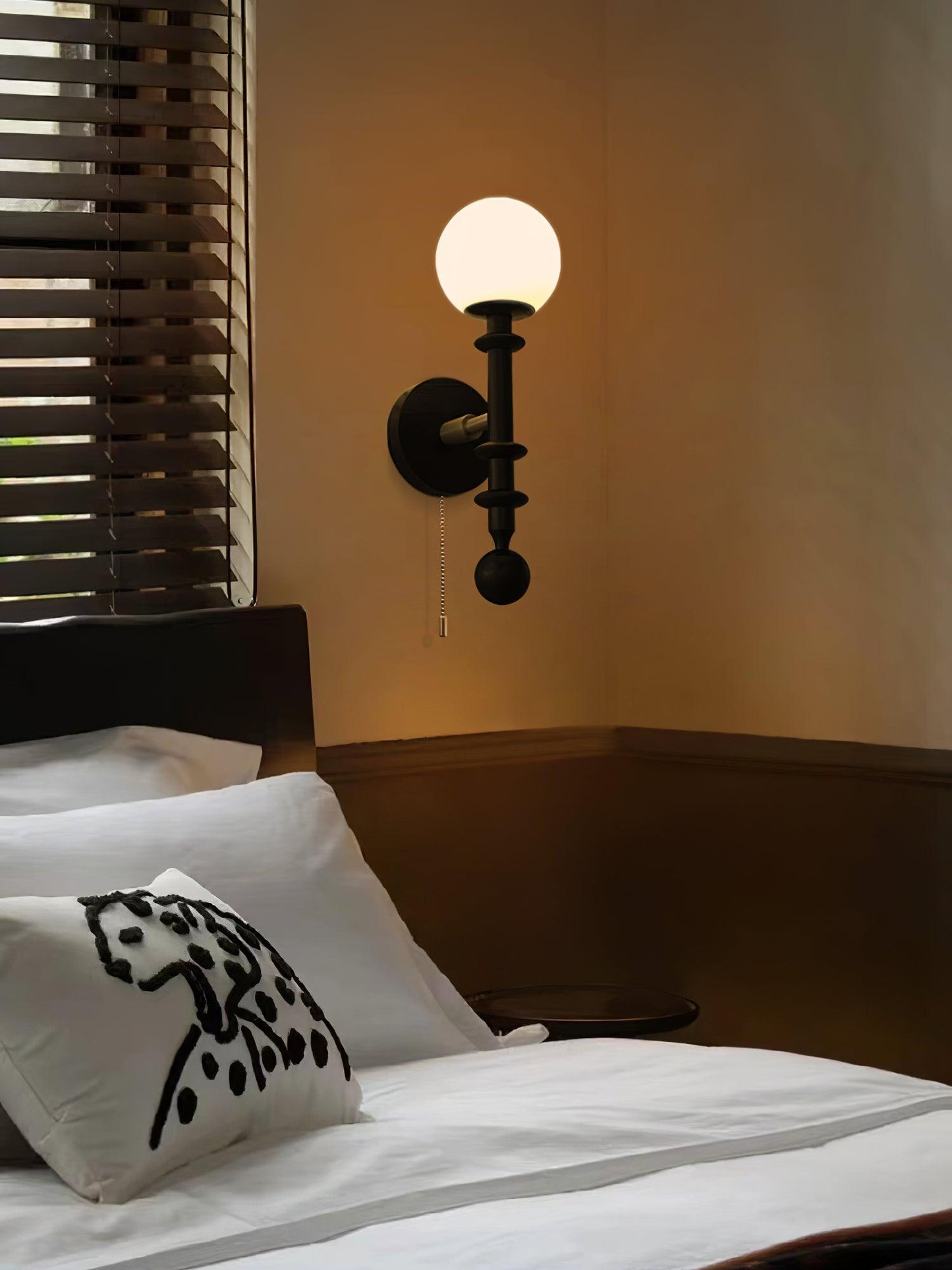 Roman Column Wall Lamp | Walnut Wood & Glass | Set of 2