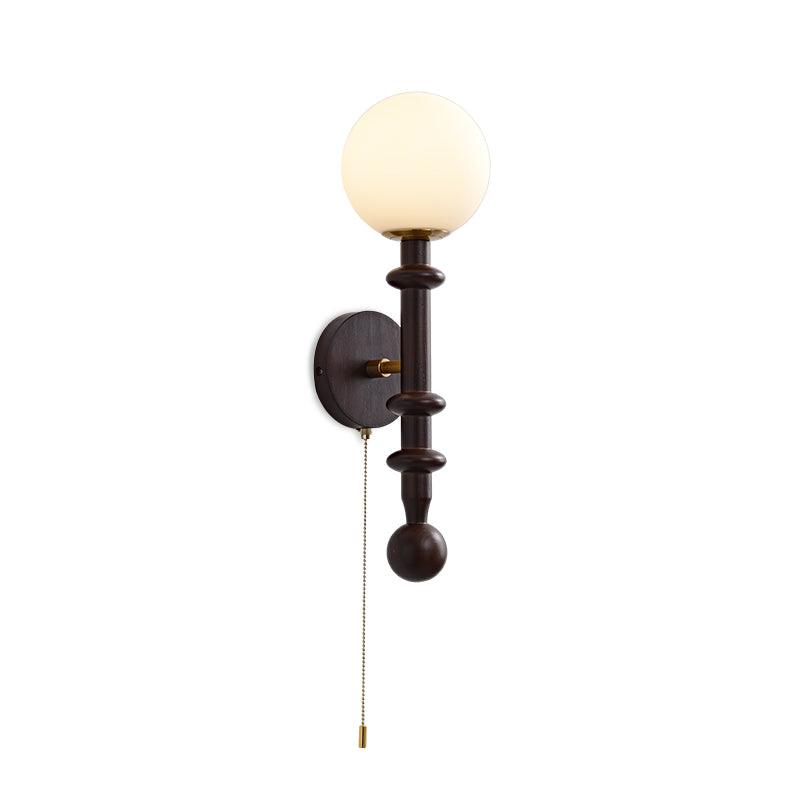 Roman Column Wall Lamp | Walnut Wood & Glass | Set of 2