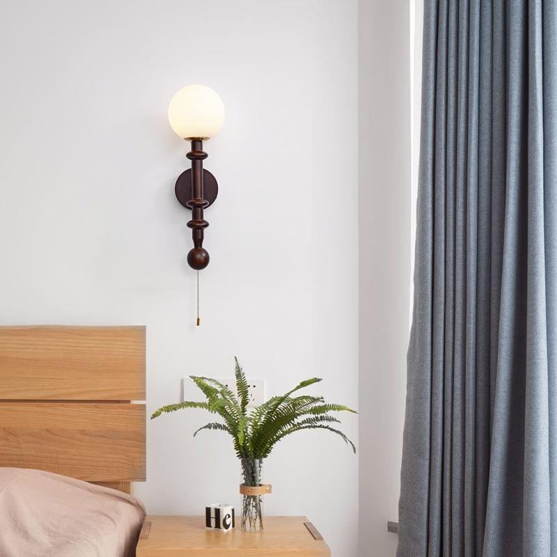 Roman Column Wall Lamp | Walnut Wood & Glass | Set of 2