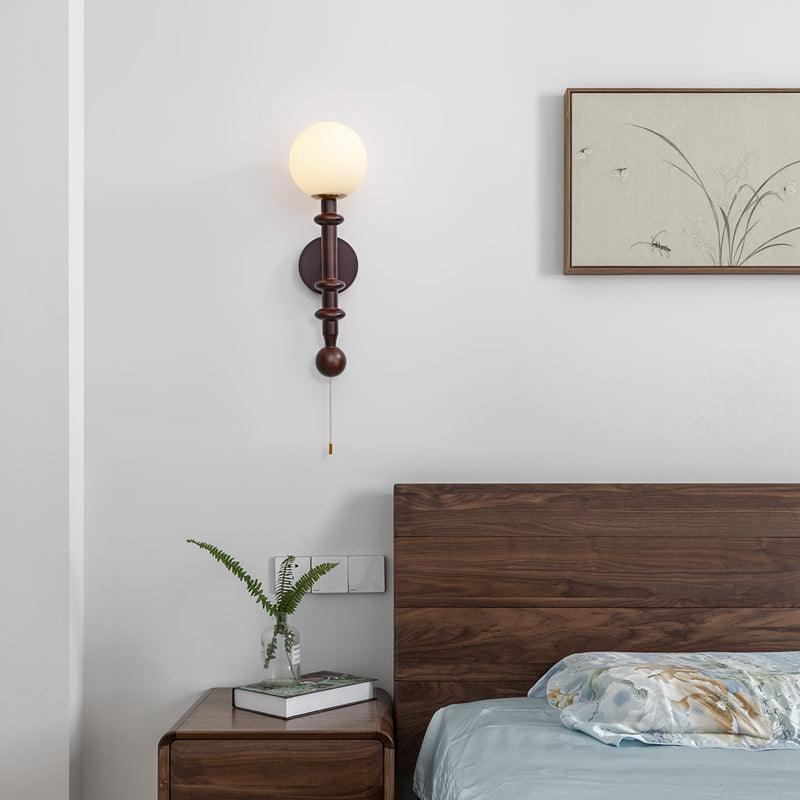 Roman Column Wall Lamp | Walnut Wood & Glass | Set of 2