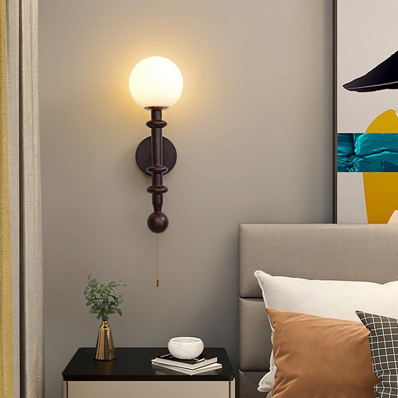 Roman Column Wall Lamp | Walnut Wood & Glass | Set of 2