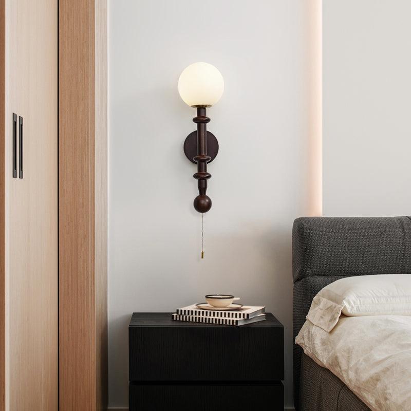 Roman Column Wall Lamp | Walnut Wood & Glass | Set of 2