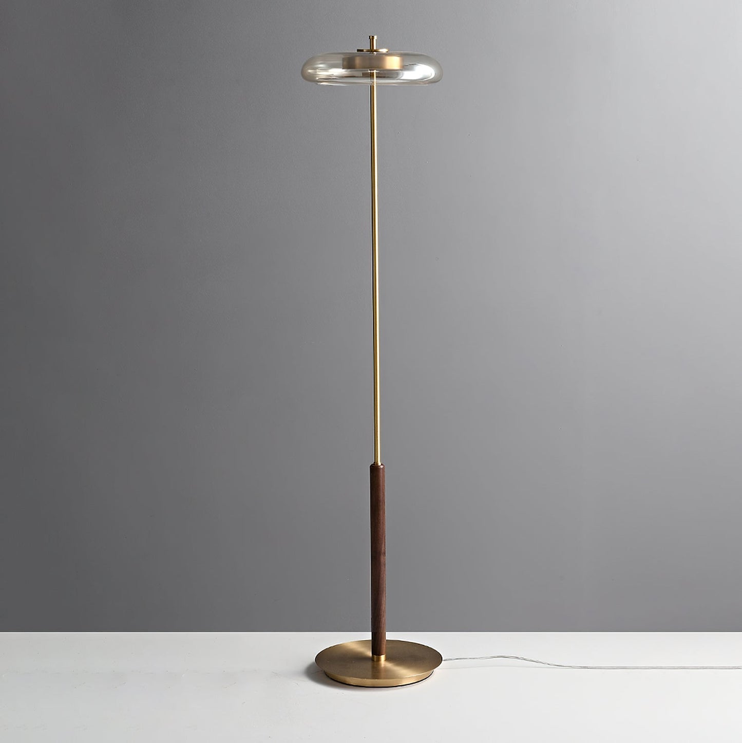 Ronaldo Floor Lamp | Walnut Wood & Brass | 128cm Height