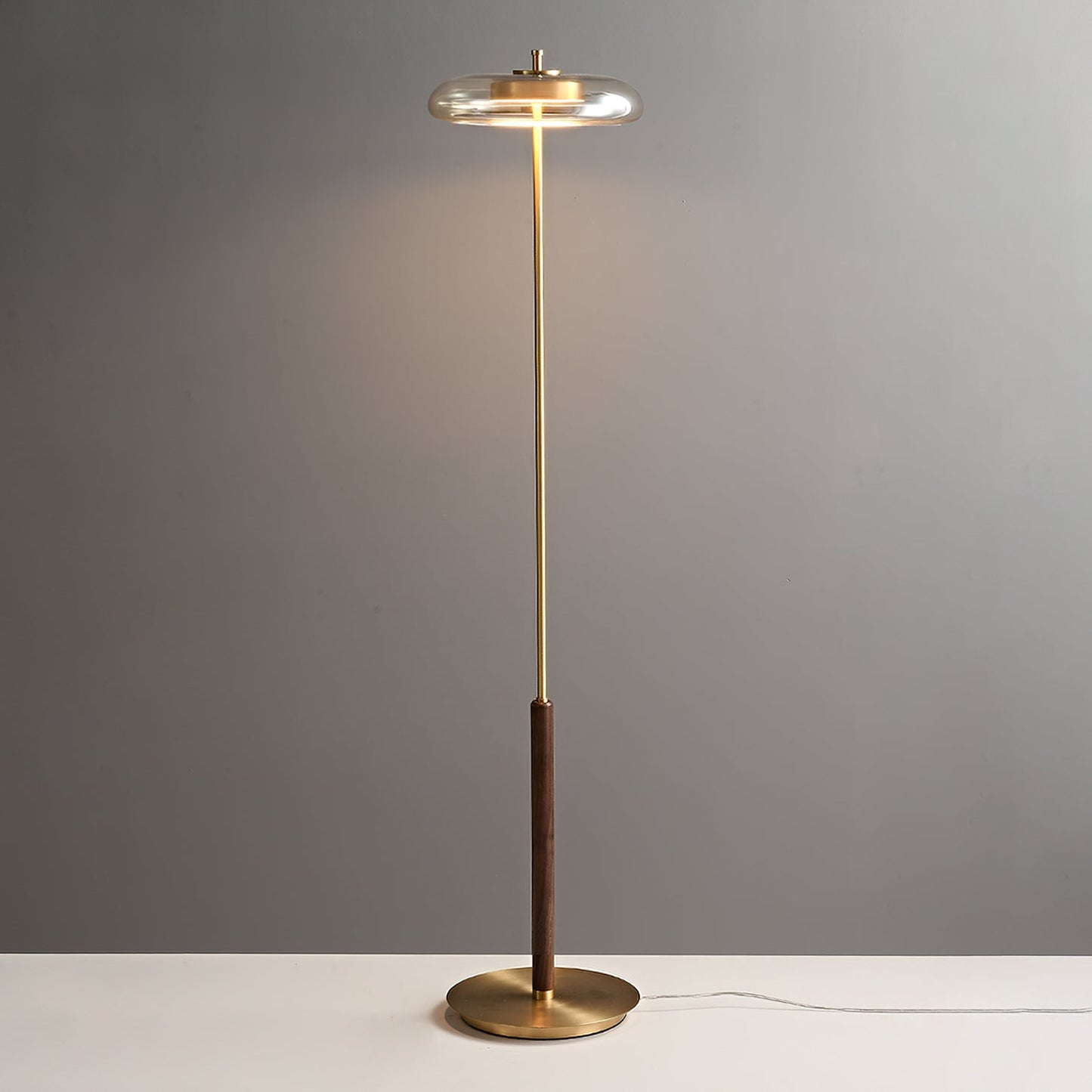 Ronaldo Floor Lamp | Walnut Wood & Brass | 128cm Height