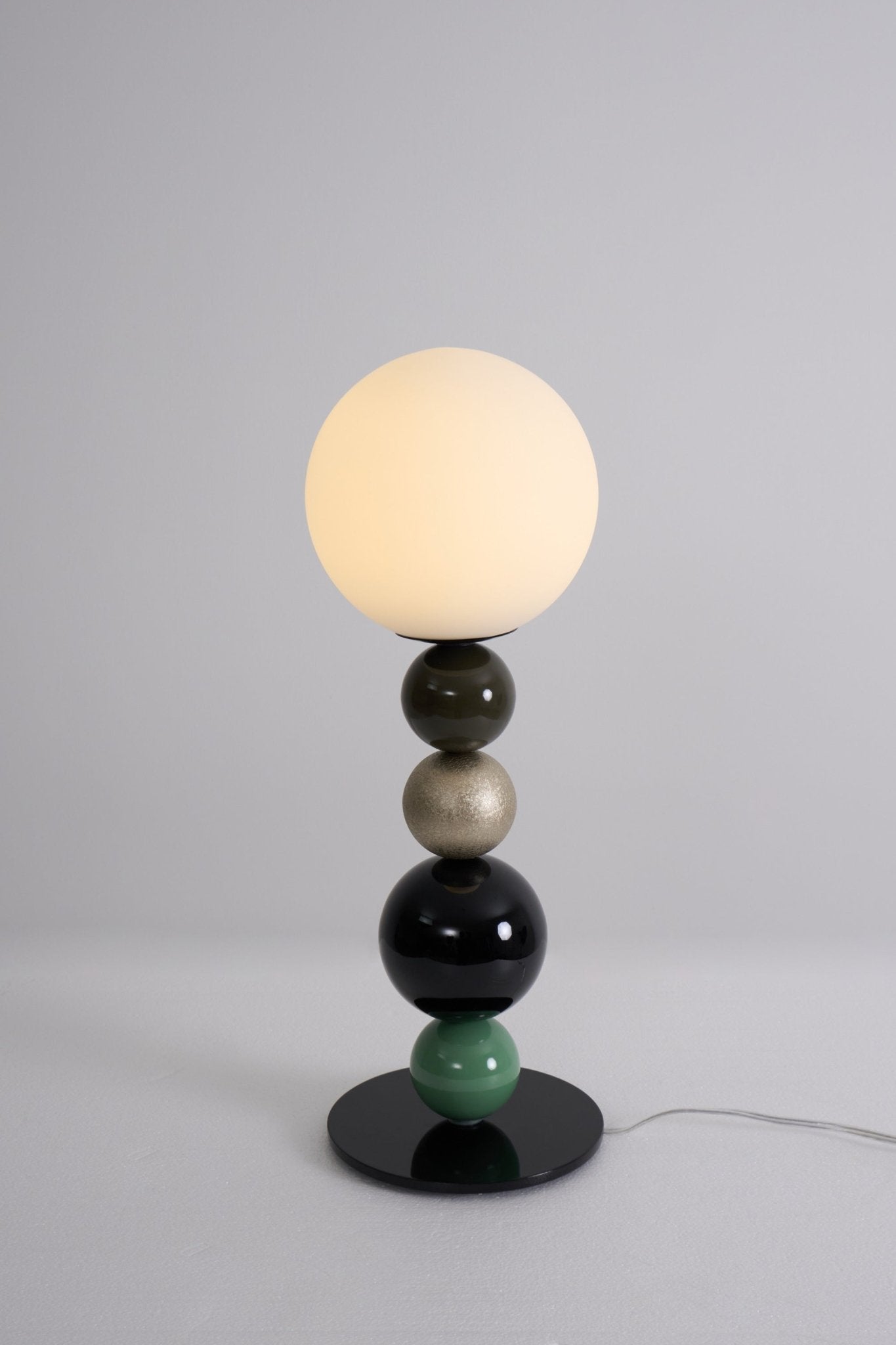 Round Balls Stacking Table Lamp | Metal & Glass | Green and Black