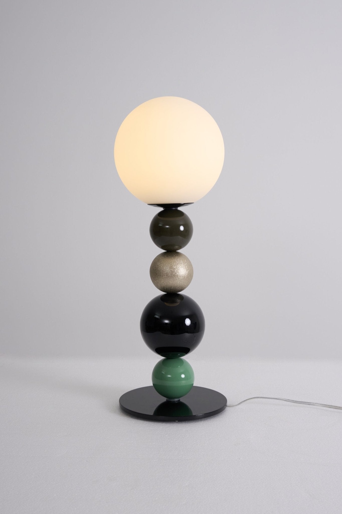 Round Balls Stacking Table Lamp | Metal & Glass | Green and Black